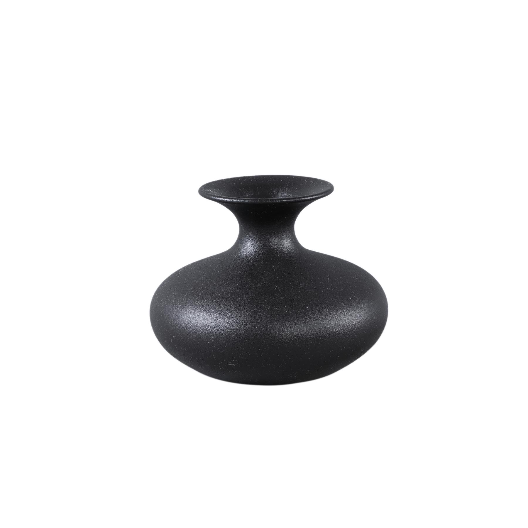 PTMD Lyndsay Black round shaped ceramic pot bulb low