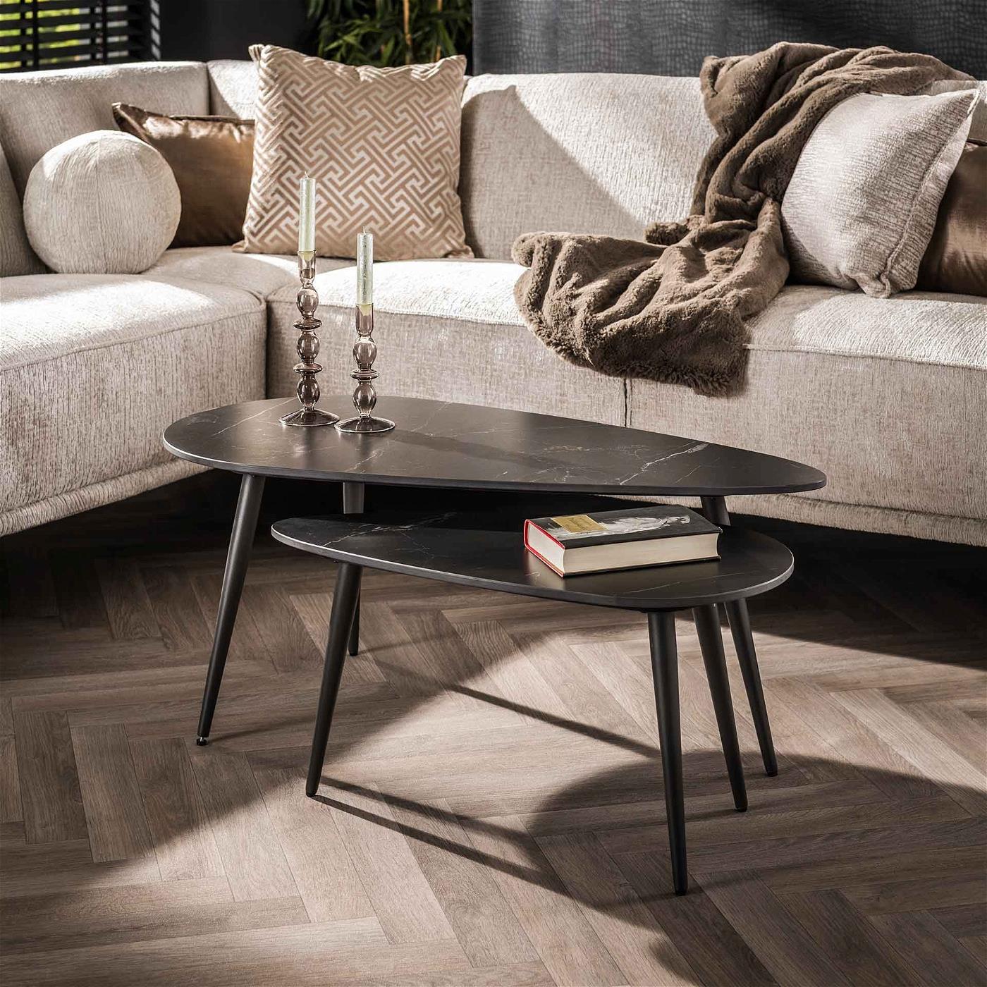 Giga Meubel - Salontafel Ceramic Niervormig Keramiek Zwart Set van 2
