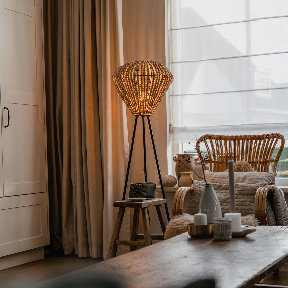 QAZQA Oosterse vloerlamp beige met kralen - Moti