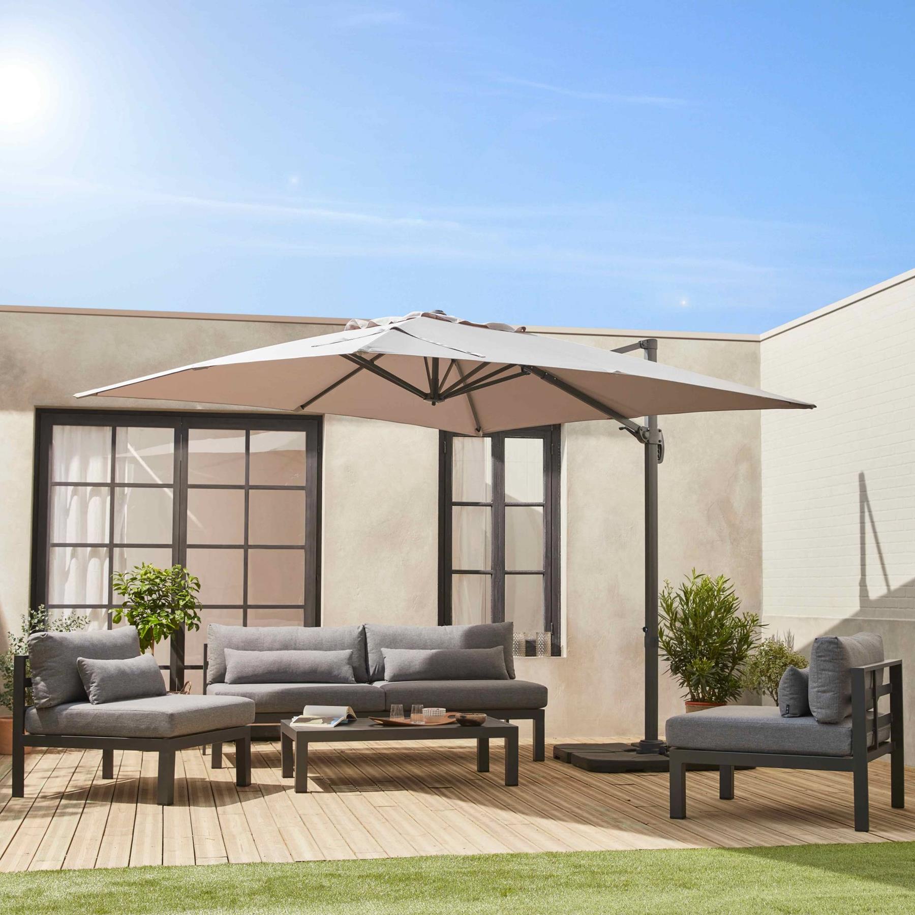 sweeek - Vierkante offset parasol 3x3m + set van 4 verzwaarde tegels