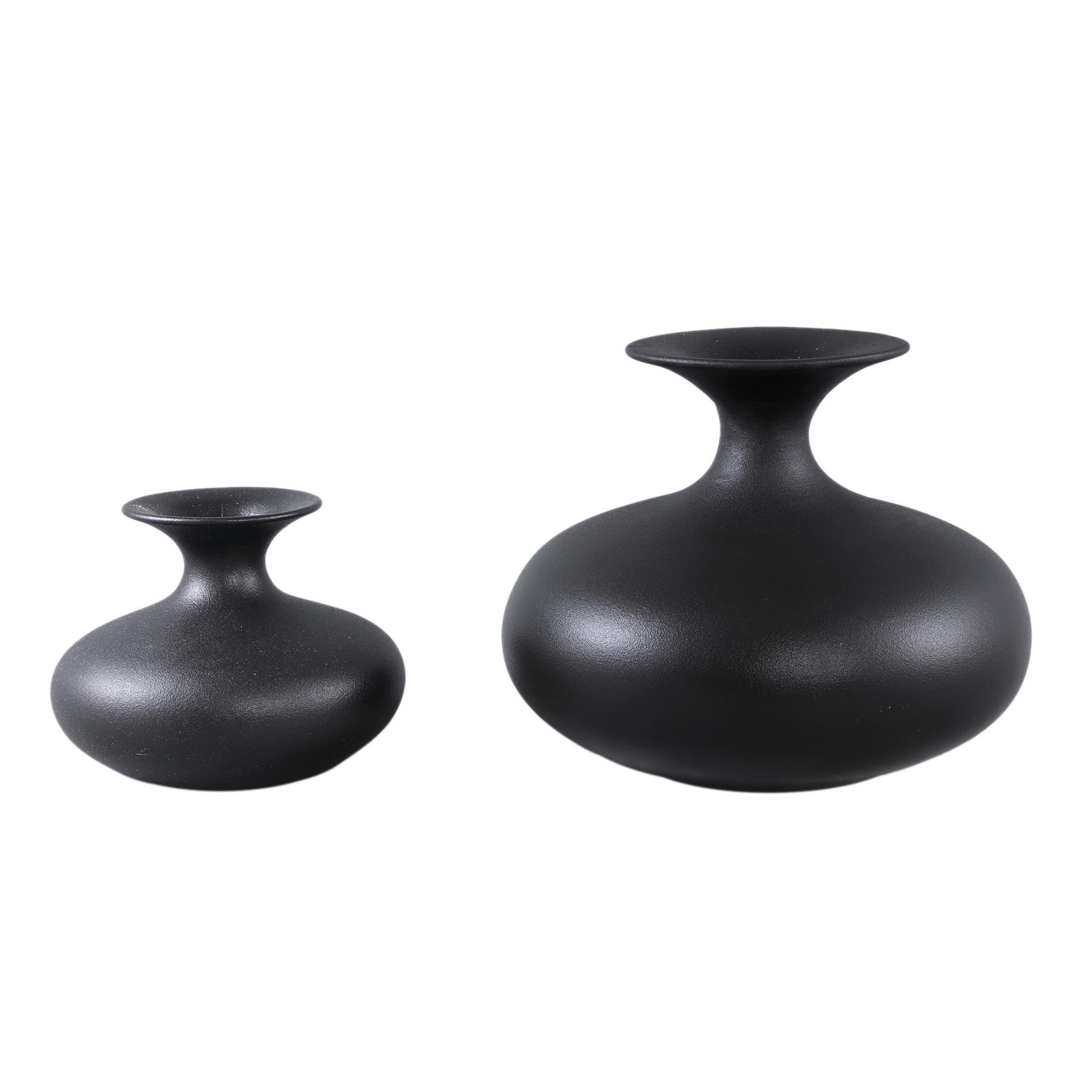 PTMD Lyndsay Black round shaped ceramic pot bulb low