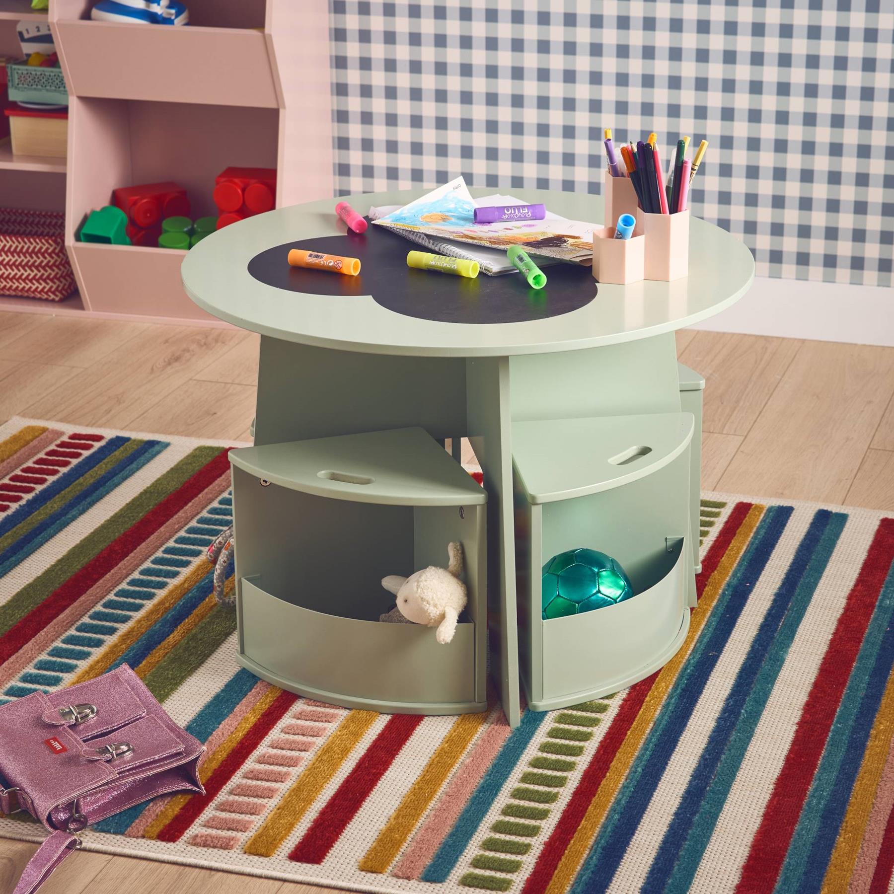 sweeek - Kindertafel en 4 stoelen met leisteen
