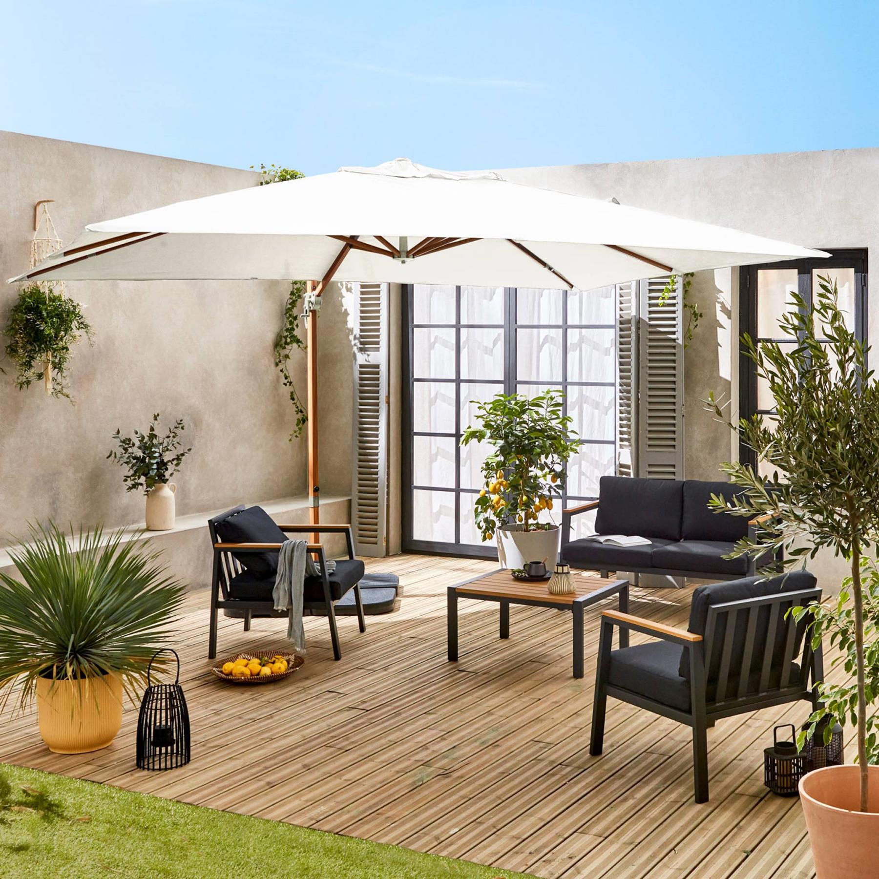 sweeek - Rechthoekige parasol 3x4m, paal met houteffect
