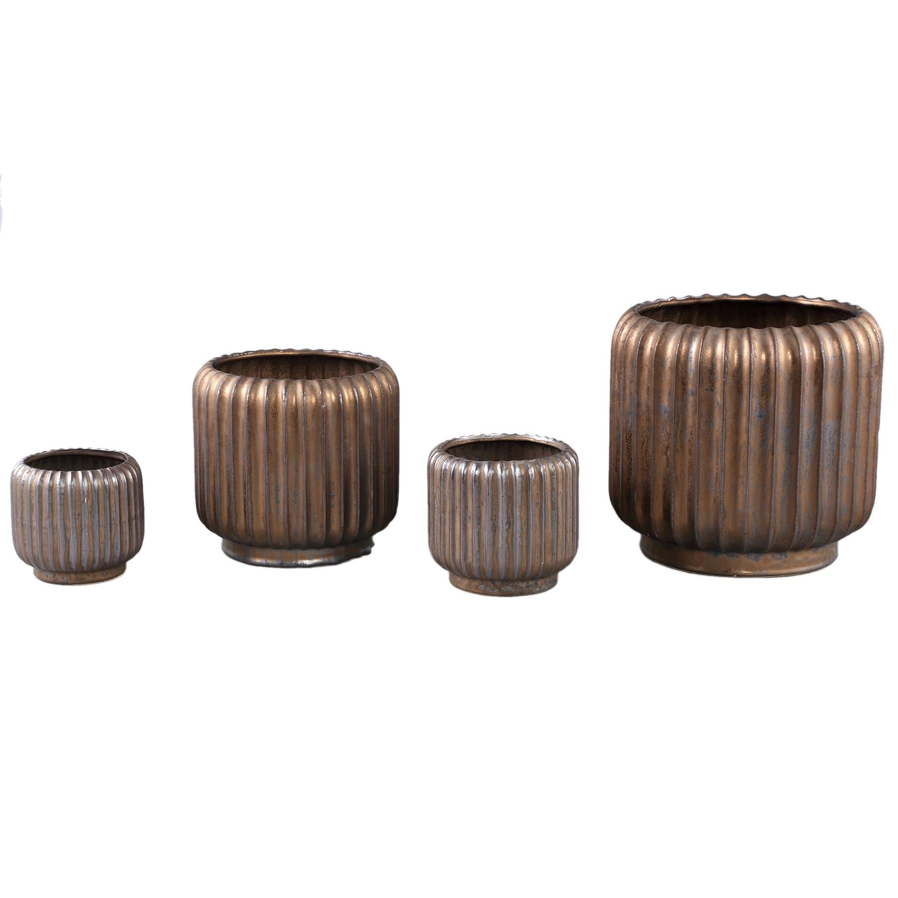 PTMD Eevie Bronze round ceramic pot with lines M