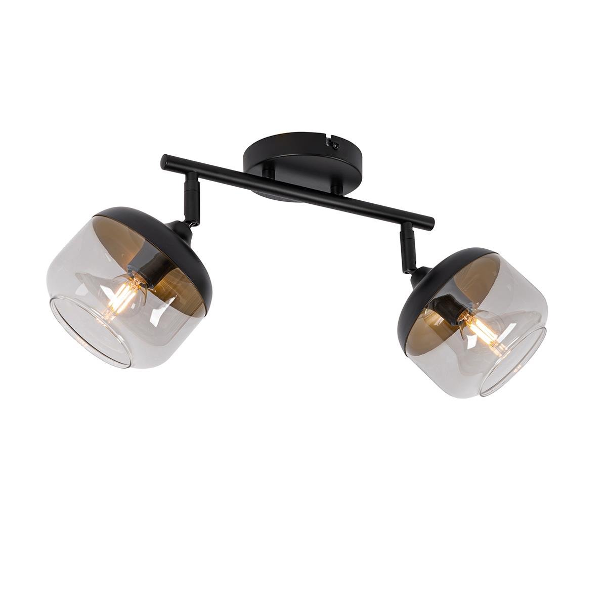 QAZQA Design spot zwart met goud en smoke glas 2-lichts - Kyan