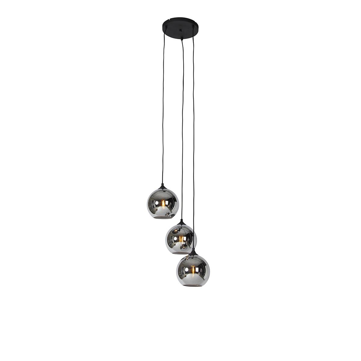 QAZQA Smart hanglamp zwart met smoke glas incl. 3 Wifi A60 - Wallace