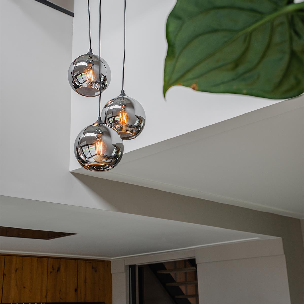 QAZQA Smart hanglamp zwart met smoke glas incl. 3 Wifi A60 - Wallace
