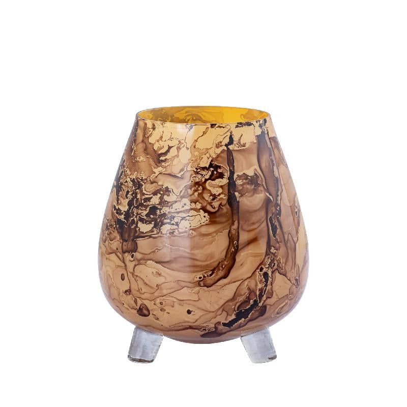 PTMD Windlicht Jamillia - 17x17x19 cm - Glas - Bruin
