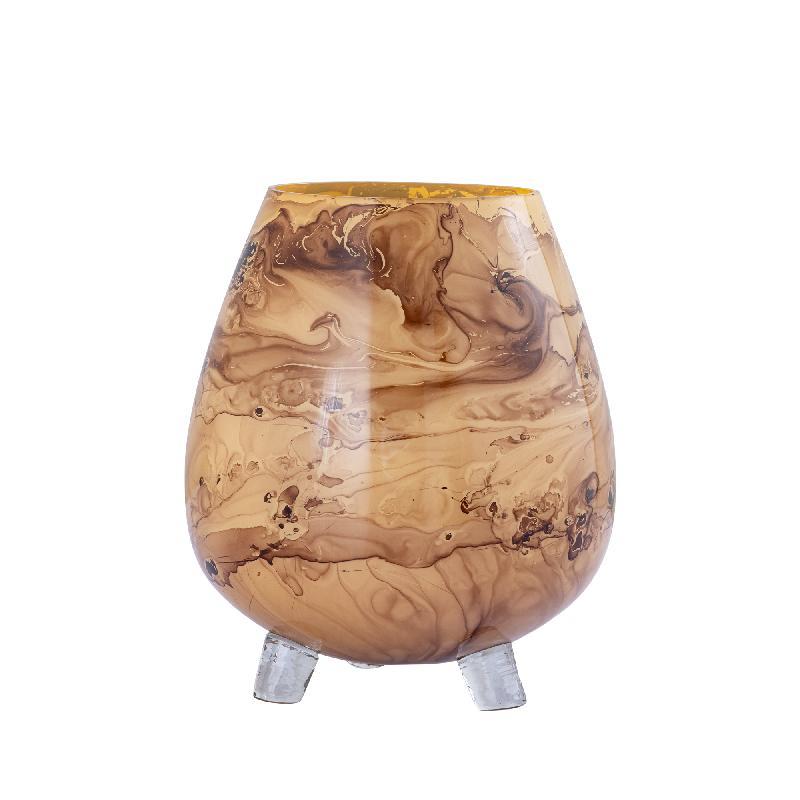 PTMD Windlicht Jamillia - 19x19x21 cm - Glas - Bruin