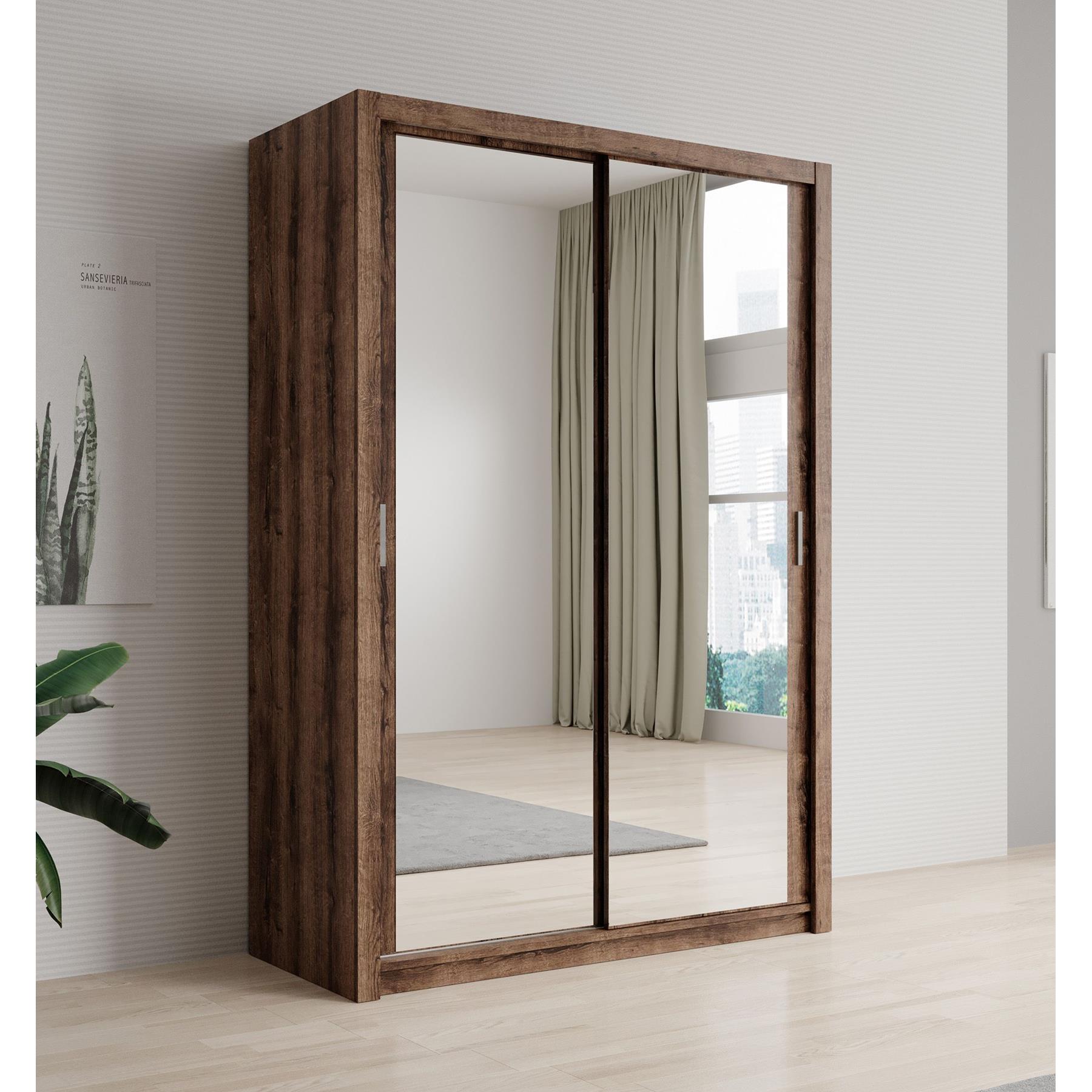 Meubella Kledingkast Blake - Donker eiken - 150 cm - Met spiegel