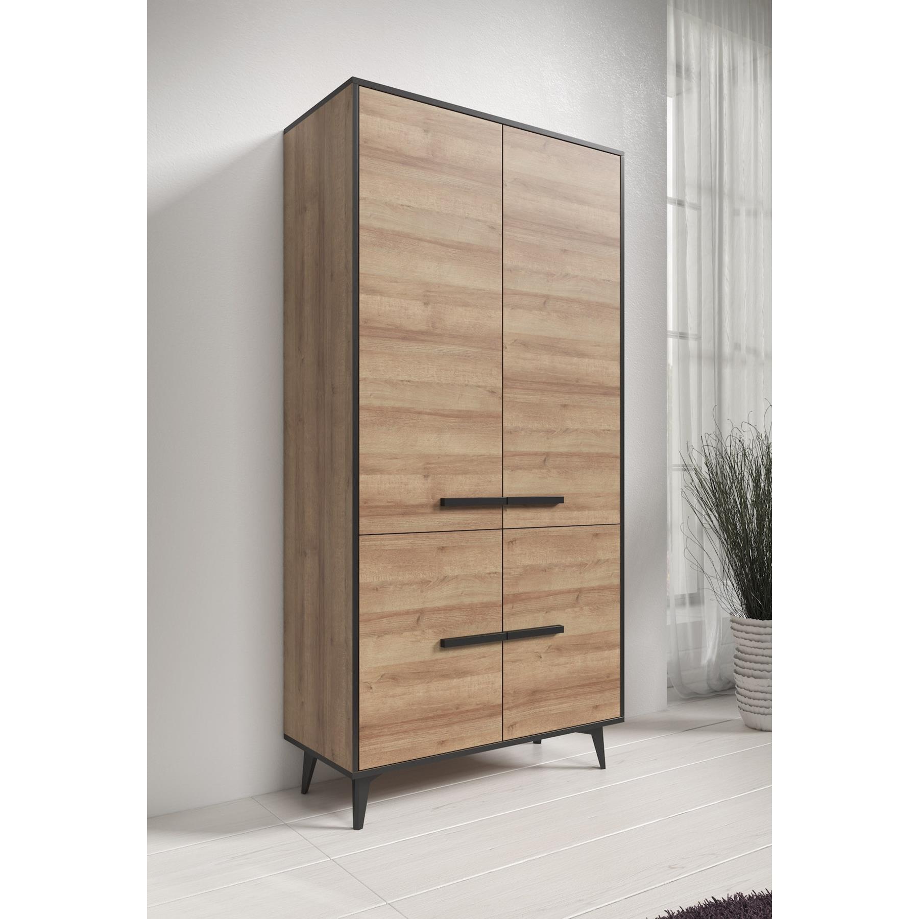 Meubella Opbergkast Frey - Licht eiken - Zwart - 91 cm