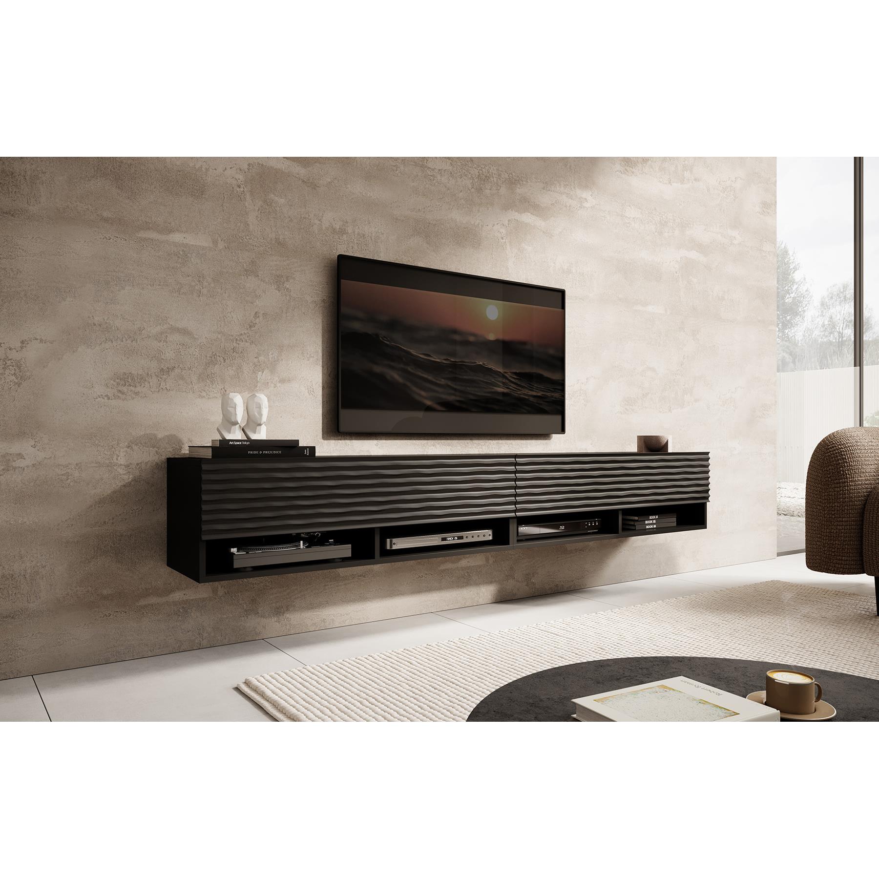 Meubella TV-Meubel Asino - Wave - Mat zwart  - 200 cm