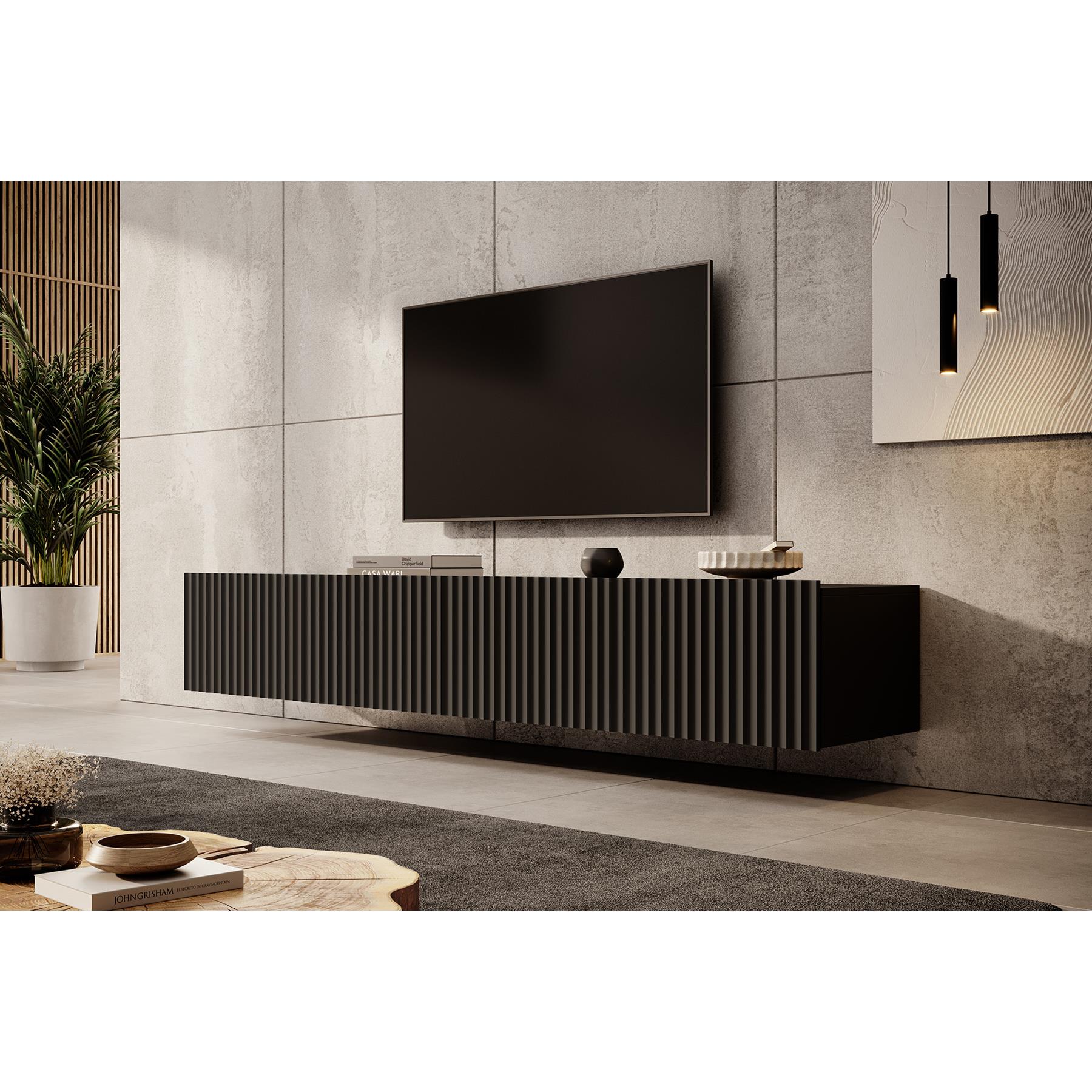 Meubella TV-Meubel Pepinos - Mat zwart - 200 cm