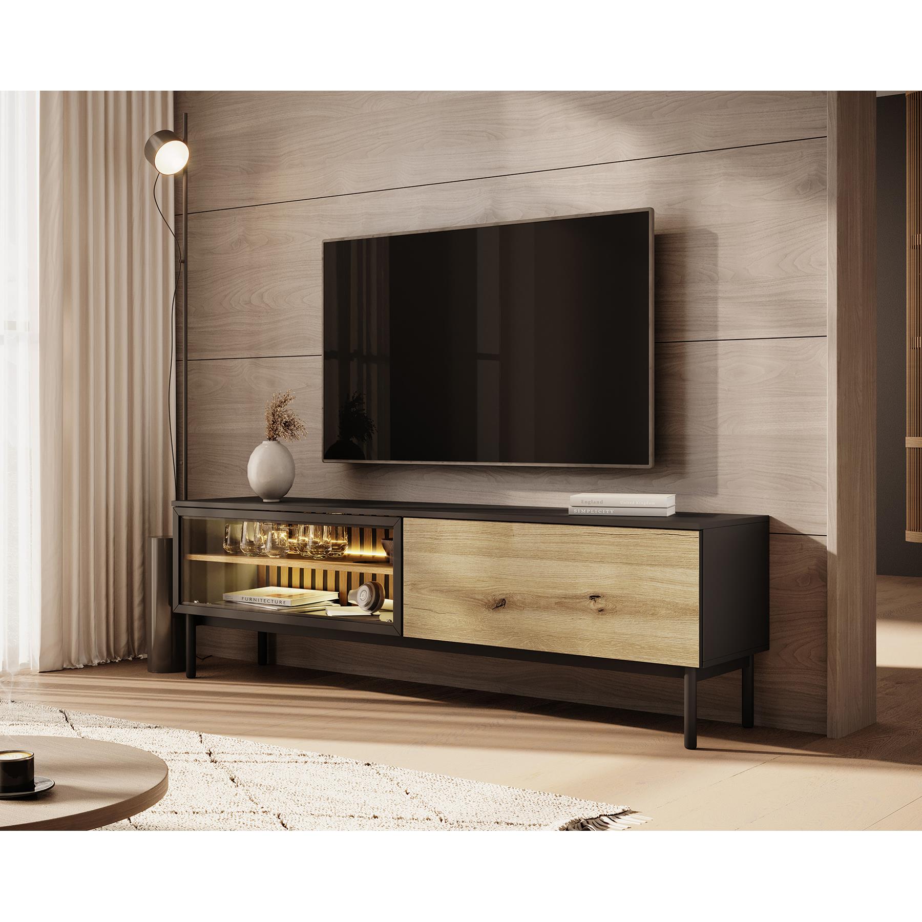 Meubella TV-Meubel Ludwig - Zwart - Eiken - 180 cm