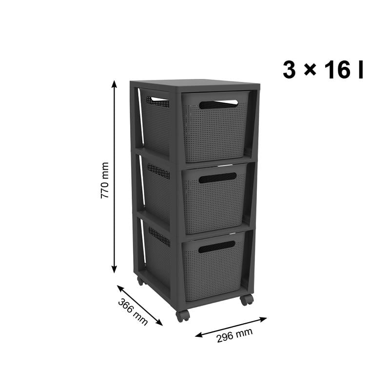 Rotho Brisen Ladekast 3 x 16L met wieltjes - antraciet