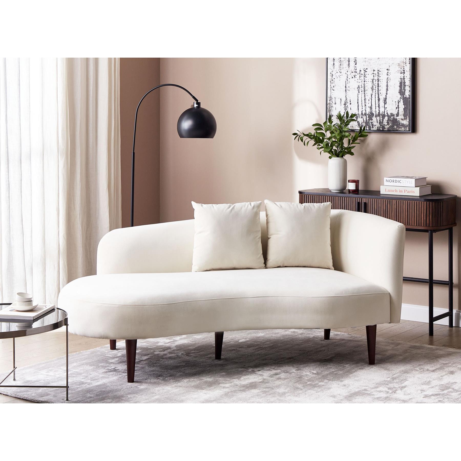 Beliani - CHAUMONT - Chaise longue - Crème - Rechterzijde - Fluweel