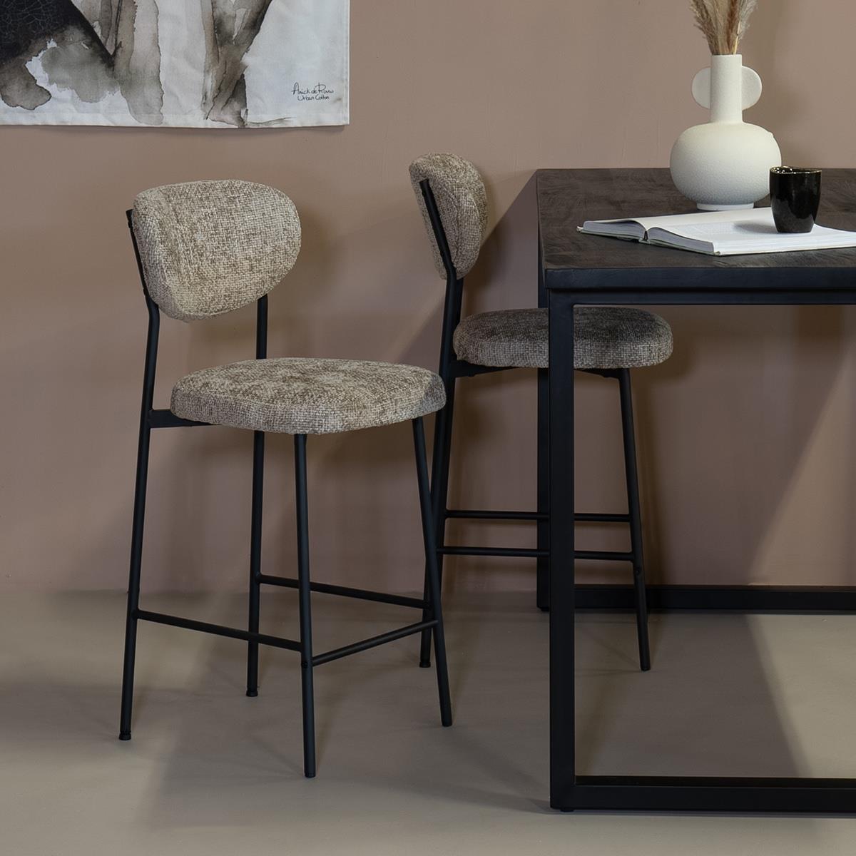 Giga Meubel - Barstoel Taupe Stof - 44x50x97cm - Vajèn - Set van 2