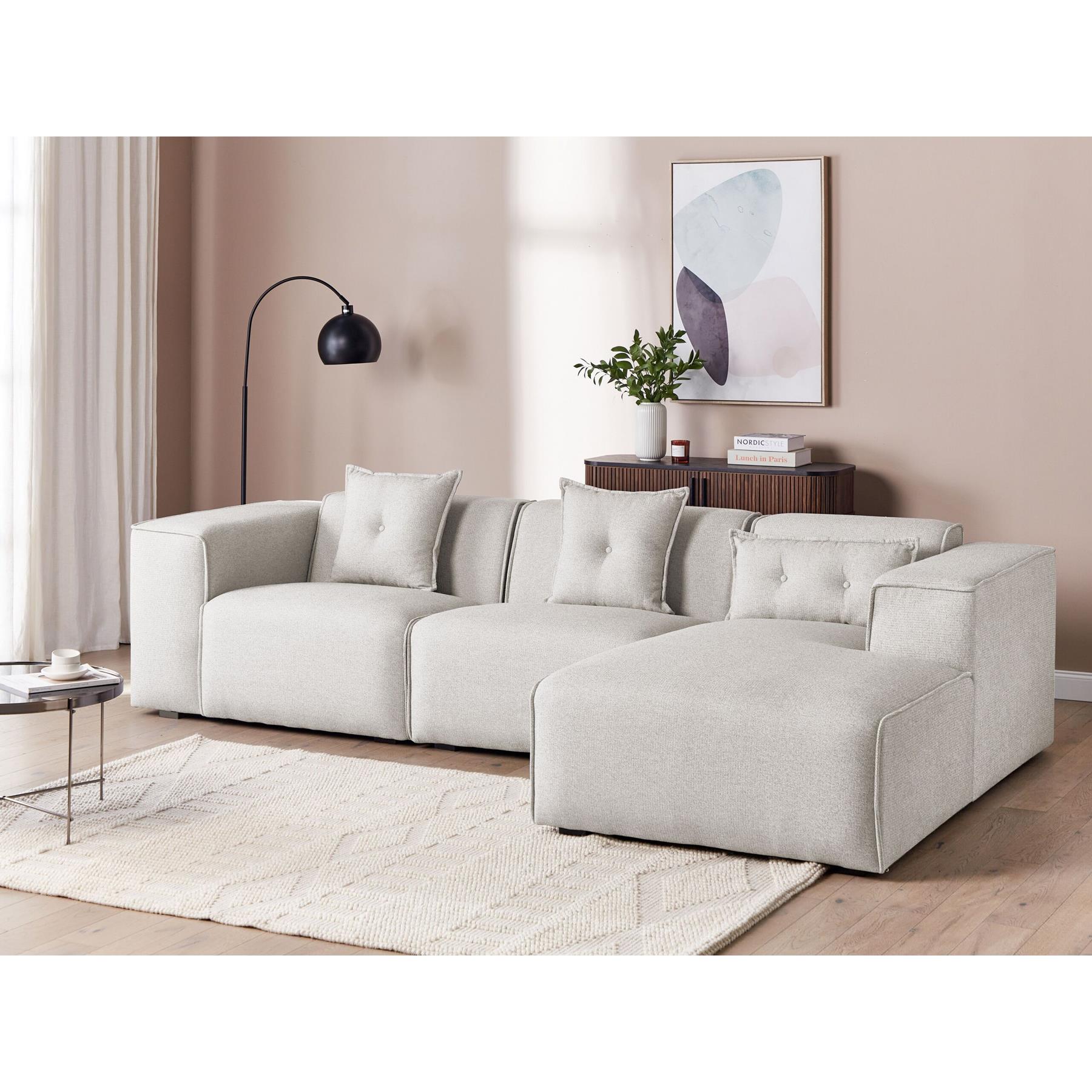 Beliani-DOLVA-Hoekbank-Lichtbeige-Linkerzijde-294 cm-Polyester