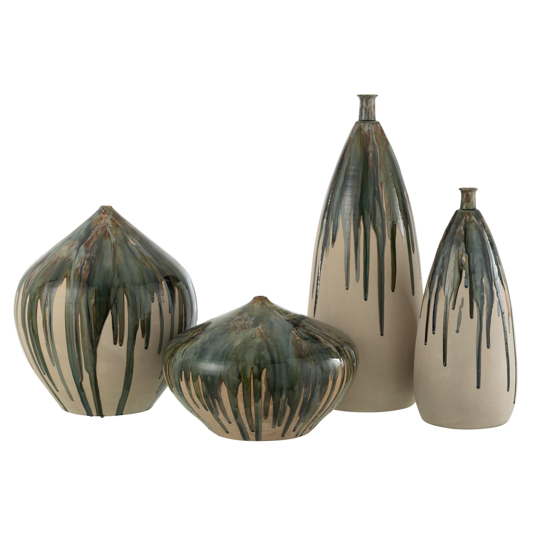 J-Line vaas Hoog Verf - keramiek - naturel|groen - 45 cm hoog