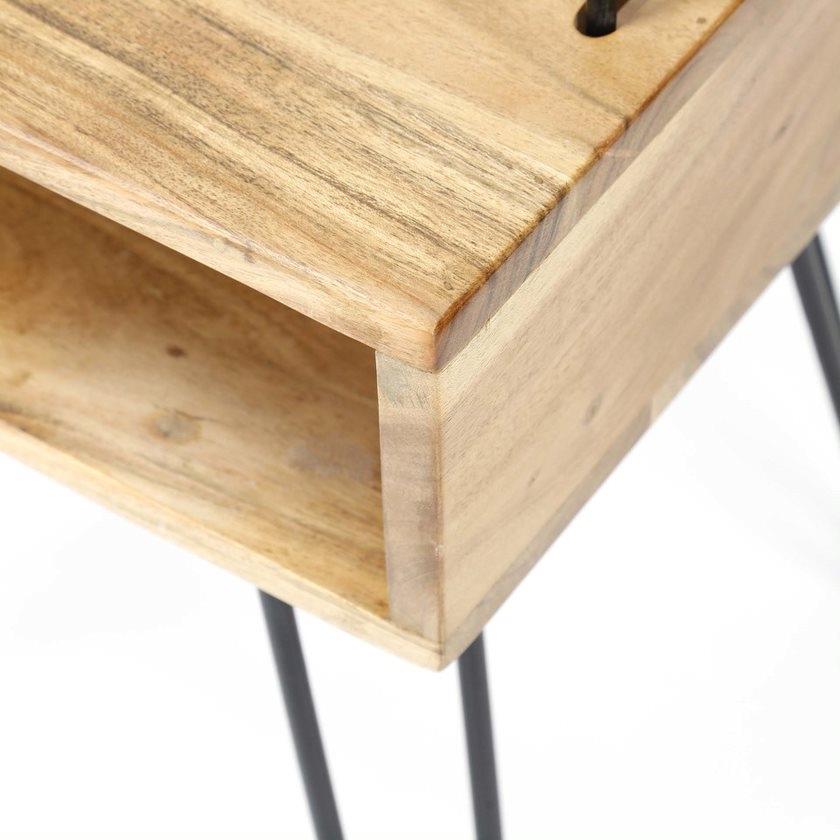 Giga Meubel - Nachtkastje Acaciahout - Metaal - 40cm - Kast Quadro