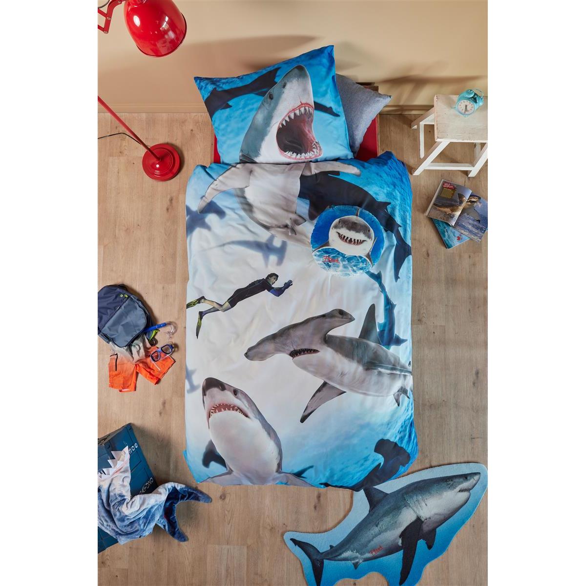 FREEK VONK Happige Haaien  dekbedovertrek - 140x200 - Blauw