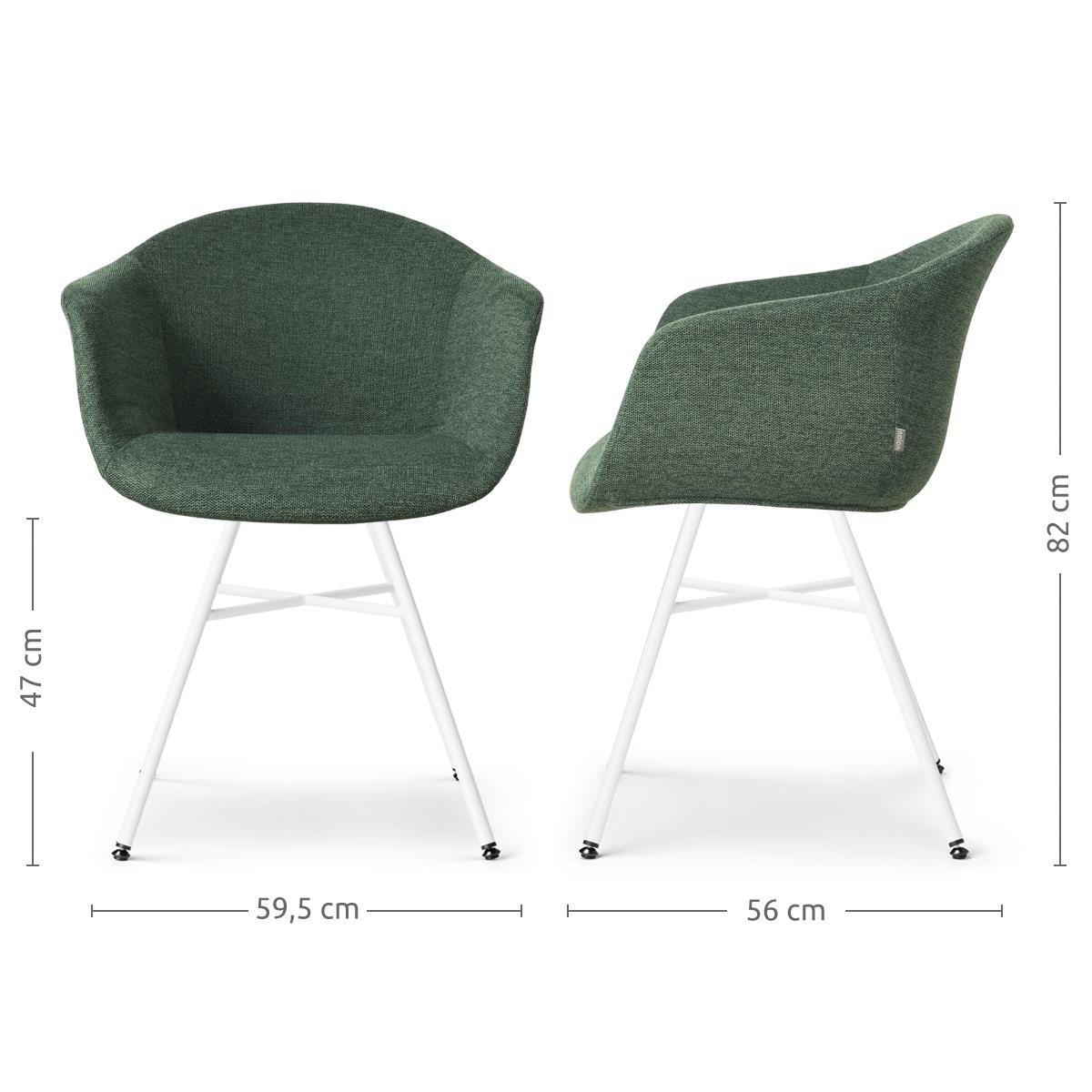 Nolon Noa-Otis Eetkamerstoelen Set van 2 - Donkergroen - Witte Poten