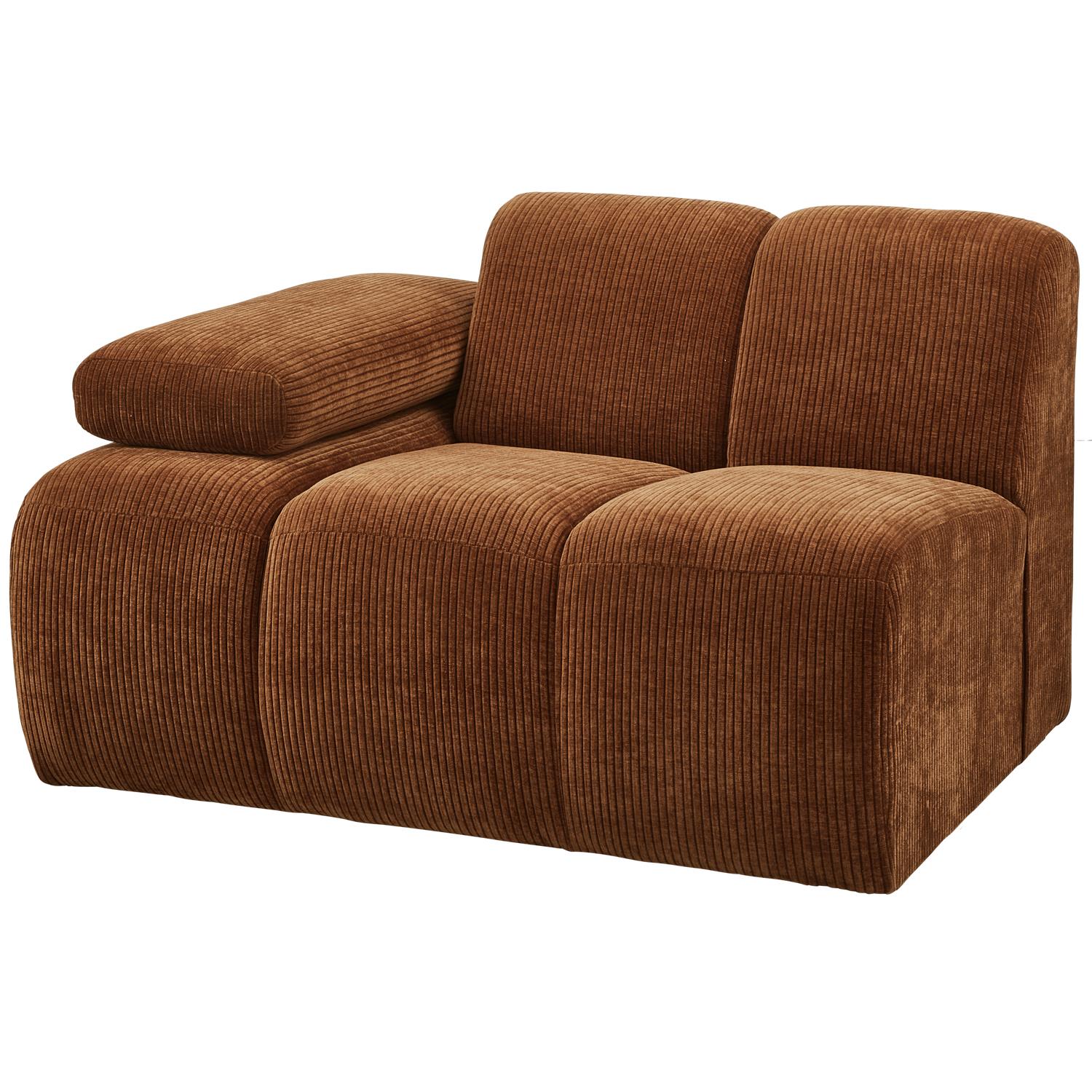 WOOOD Mojo 1-Zits Bank Met Arm Links - Ribstof - Roest Bruin