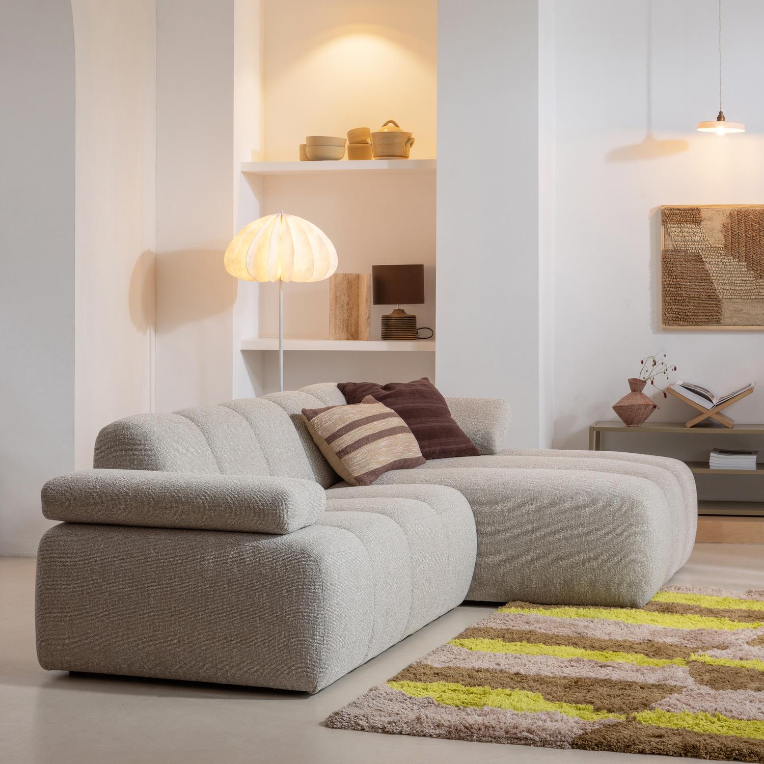 WOOOD Mojo Chaise Longue Elementenbank Rechts - Bouclé - Beige
