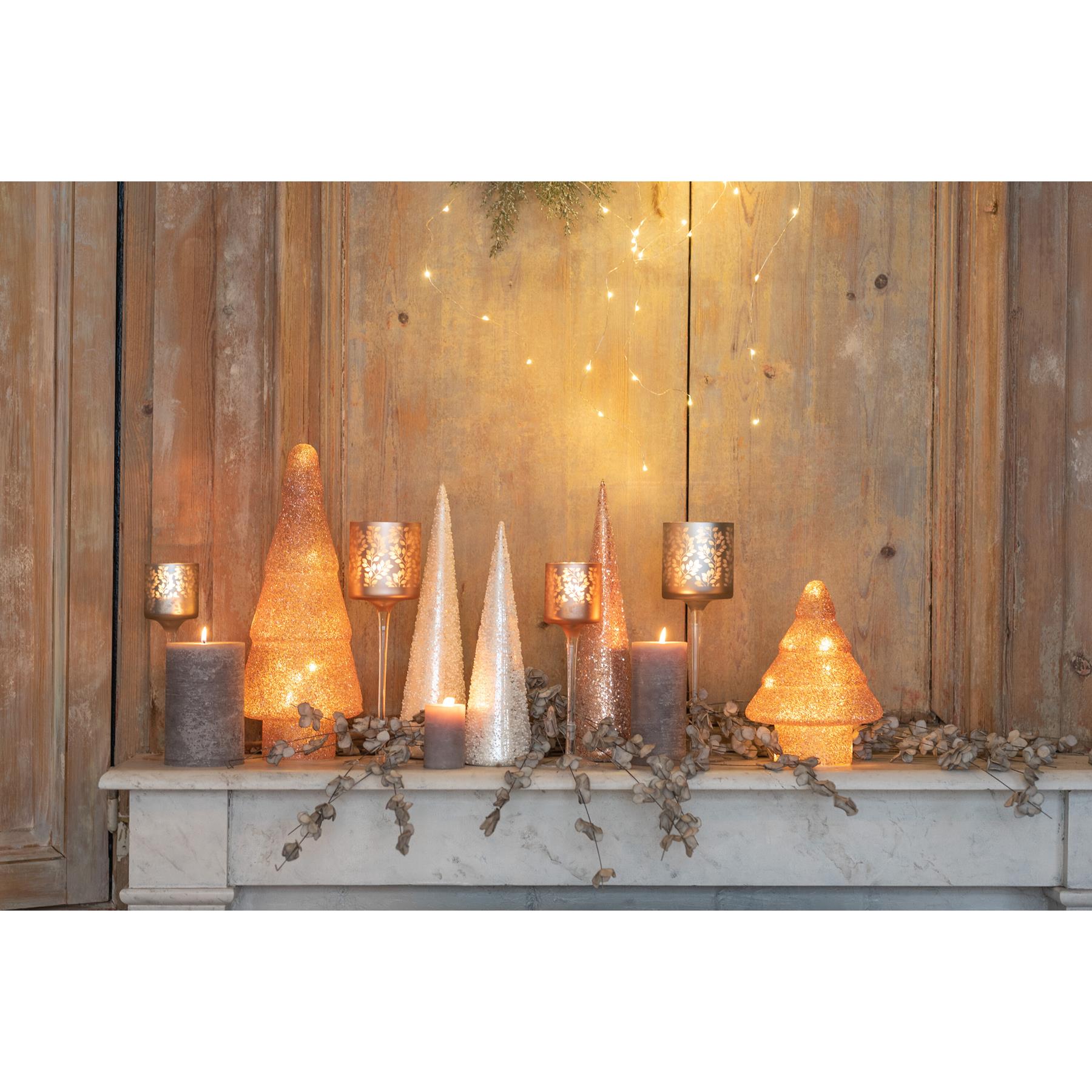 J-Line decoratie kerstboom Kegel - glas - wit|zilver - large