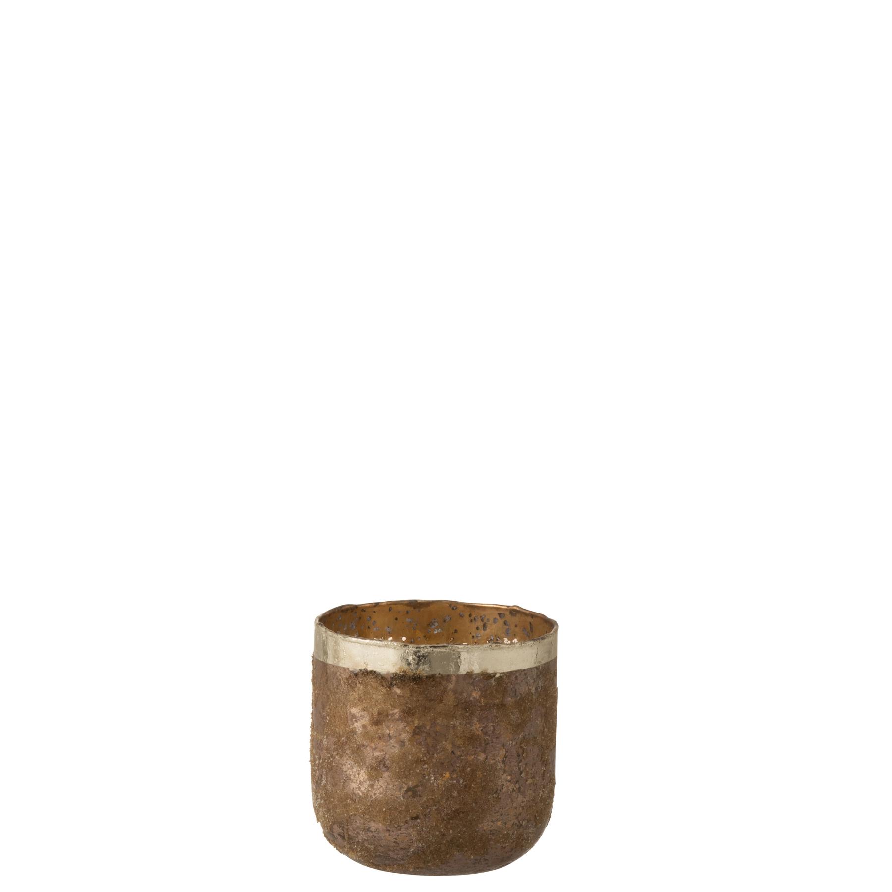 J-Line - Theelichthouder Rond Glas Oud Roze Medium Frosty - 13x13 CM