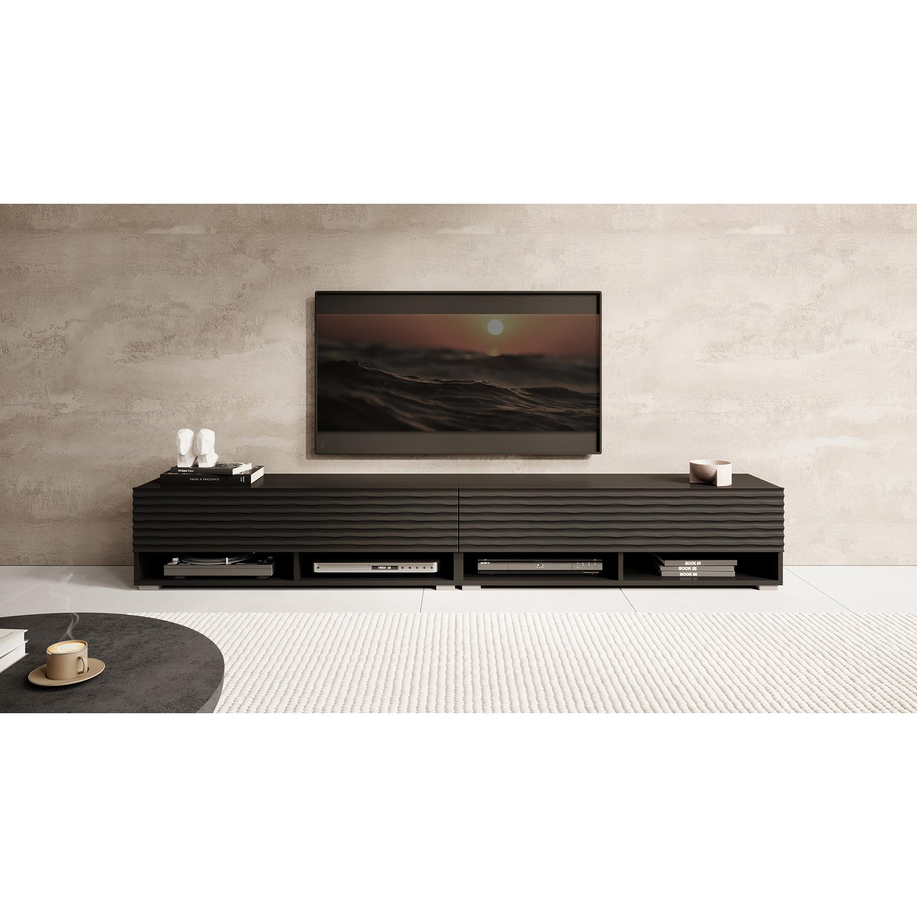 Meubella TV-Meubel Asino - Wave - Mat zwart  - 200 cm