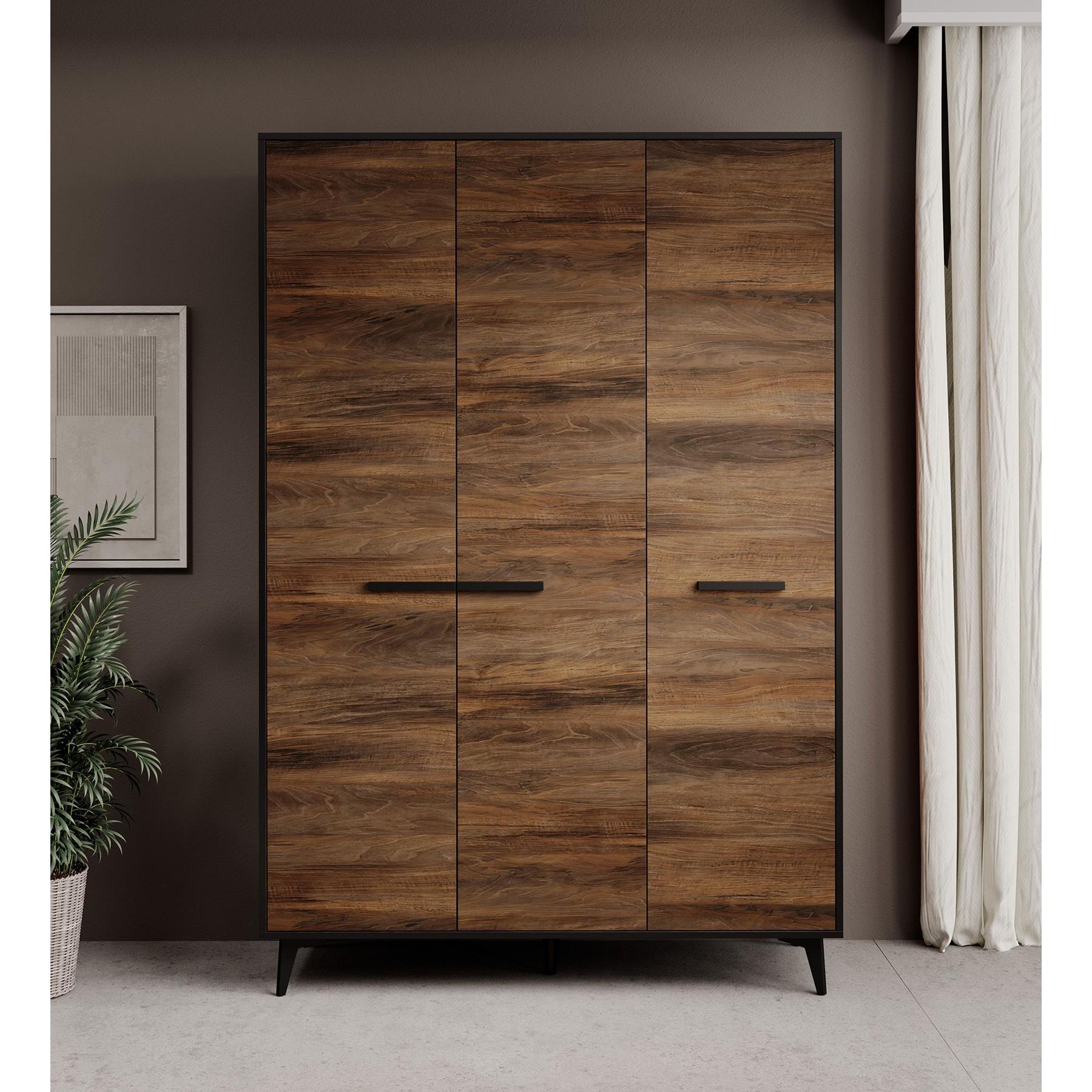 Meubella Kledingkast Frey - Donker eiken - Zwart - 135 cm