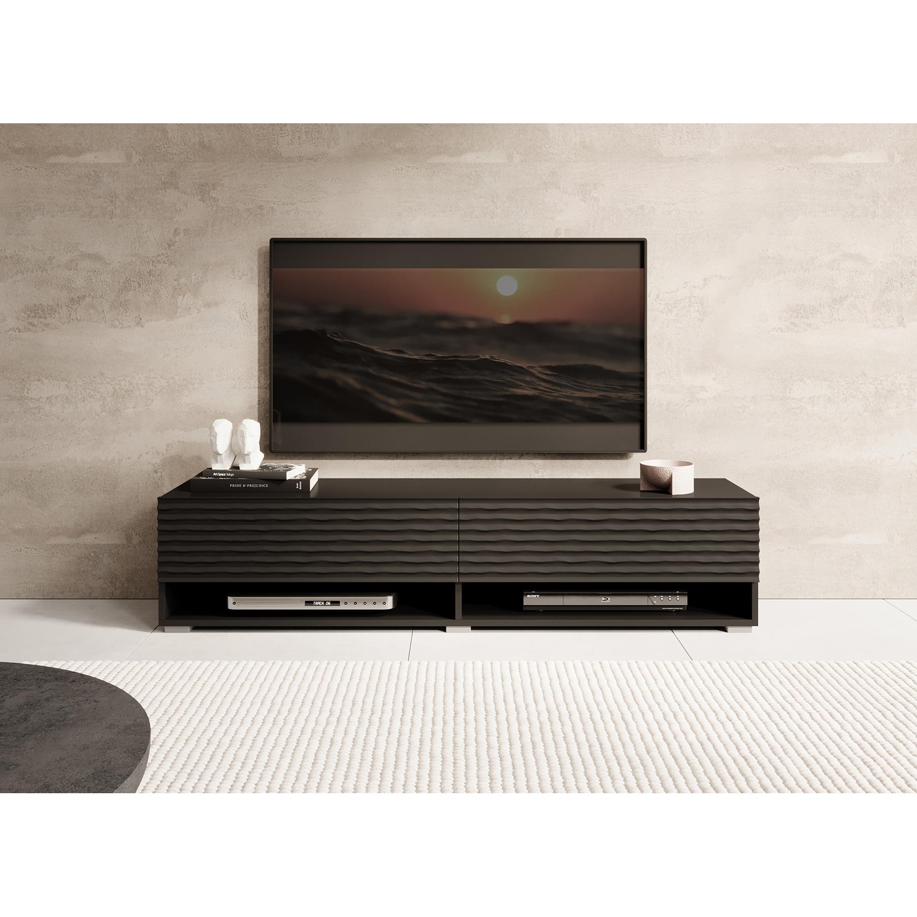 Meubella TV-Meubel Asino - Wave - Mat zwart - 140 cm
