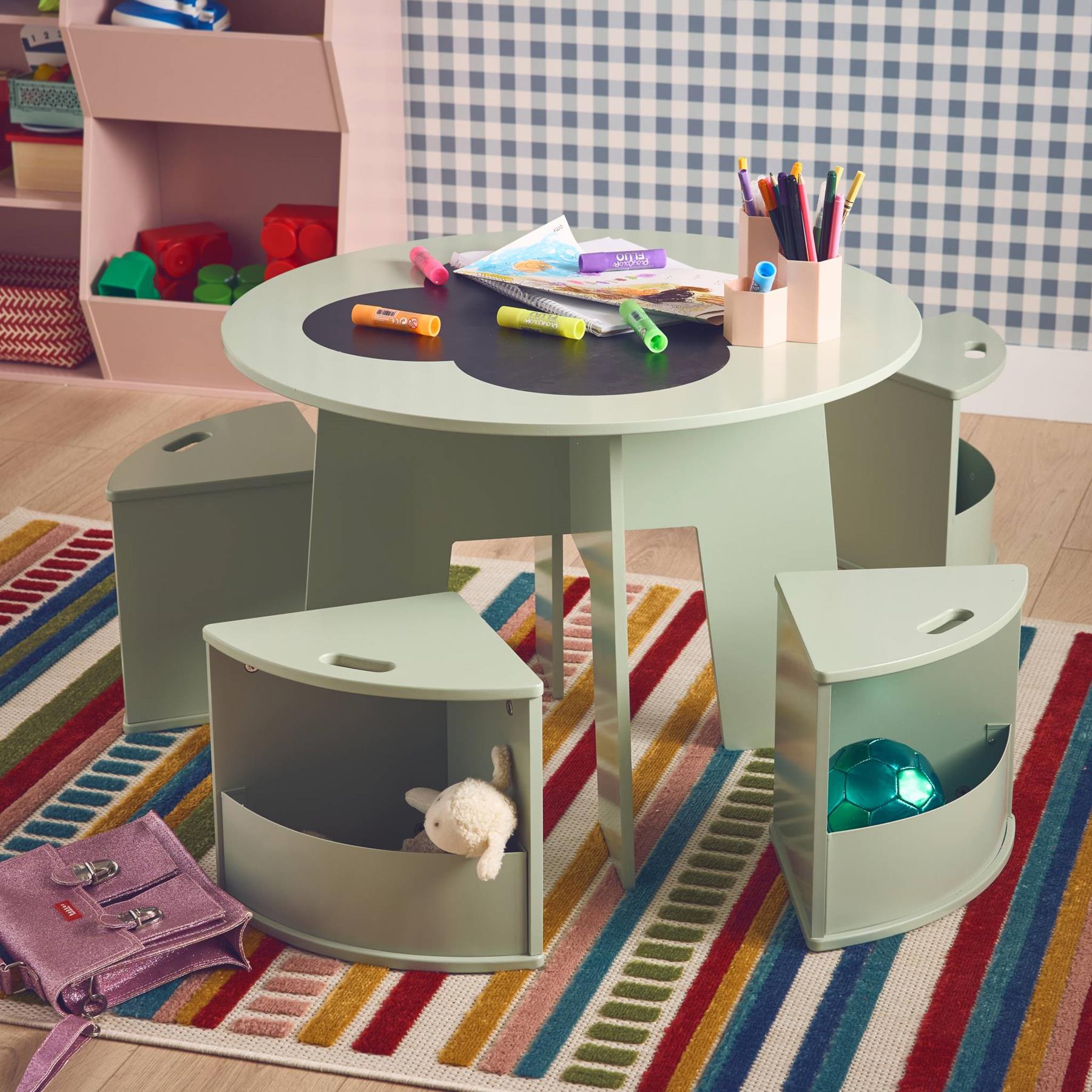 sweeek - Kindertafel en 4 stoelen met leisteen