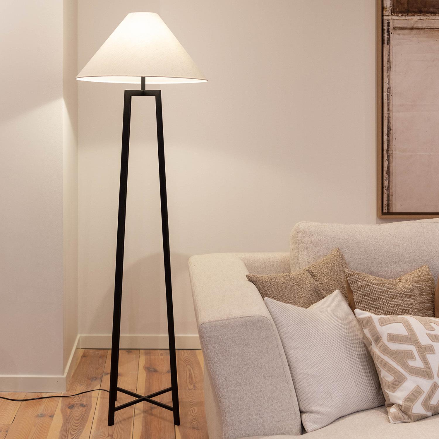 Atmooz Leoni - Staande Lamp - Zwart - Witte Linnen Lampenkap - 170 cm Hoog - Metaal - E27 Fitting - 60W
