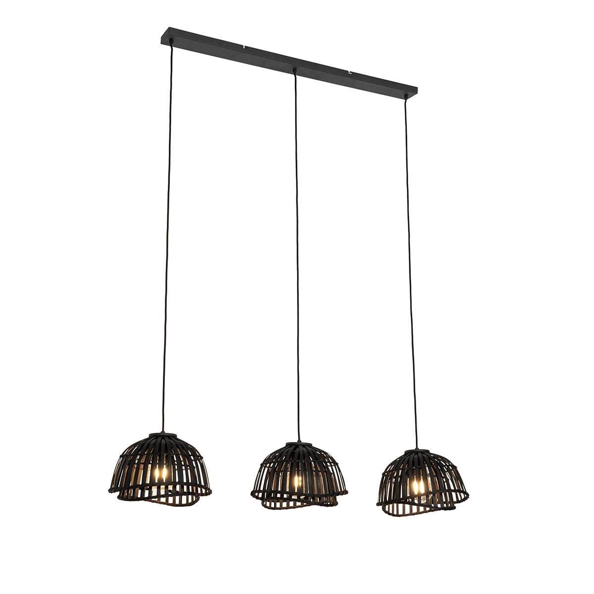 QAZQA Oosterse hanglamp zwart bamboe 3-lichts - Pua