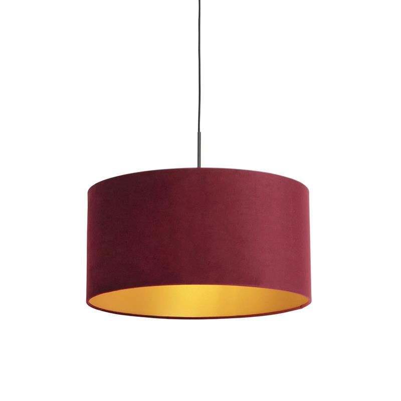 QAZQA Hanglamp met velours kap rood met goud 50 cm - Combi