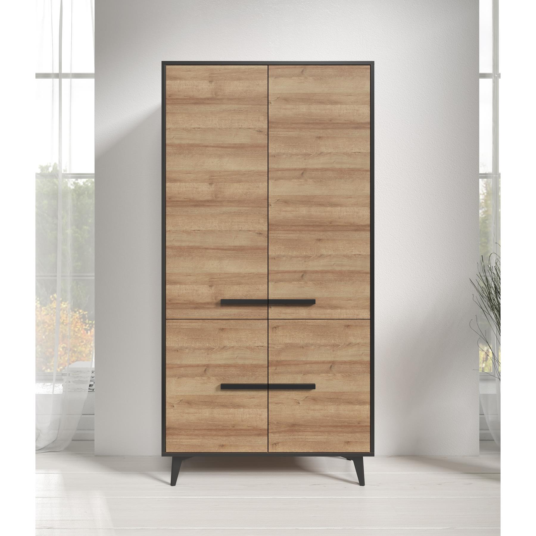 Meubella Opbergkast Frey - Licht eiken - Zwart - 91 cm