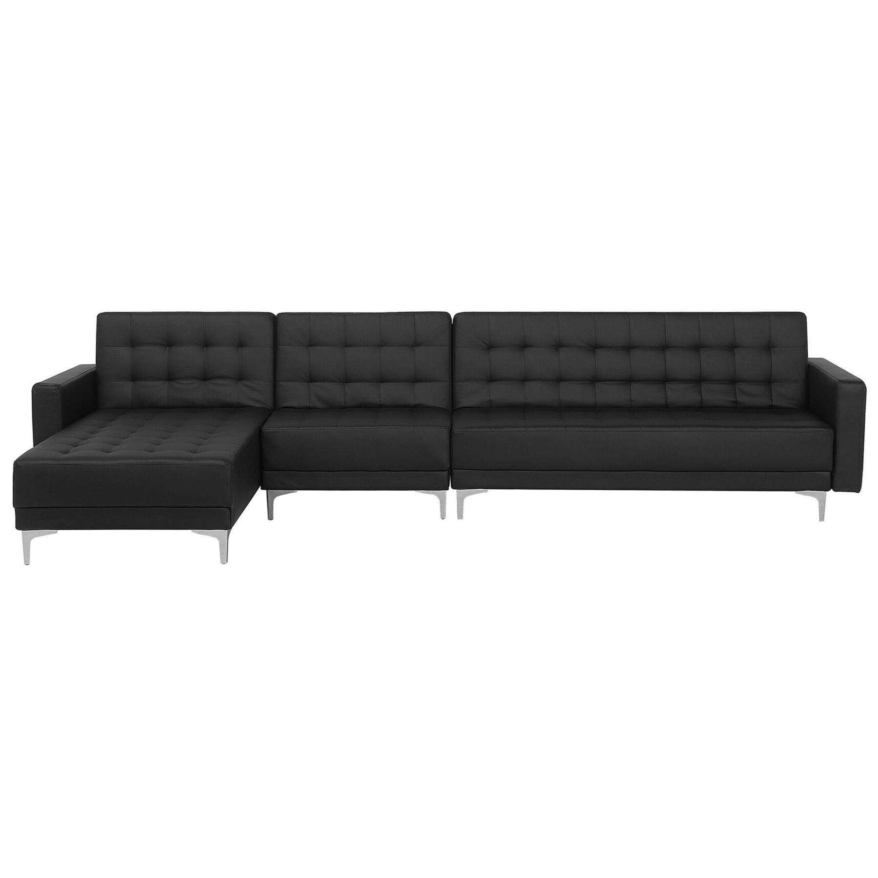 Beliani-ABERDEEN-Hoekslaapbank-Zwart-Rechterzijde-347 cm-Kunstleer