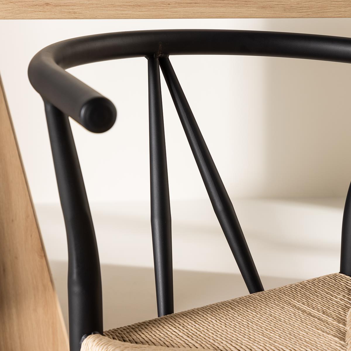 Nest living Bengt Eetkamerstoel Zwart - Met Rotan Zitting
