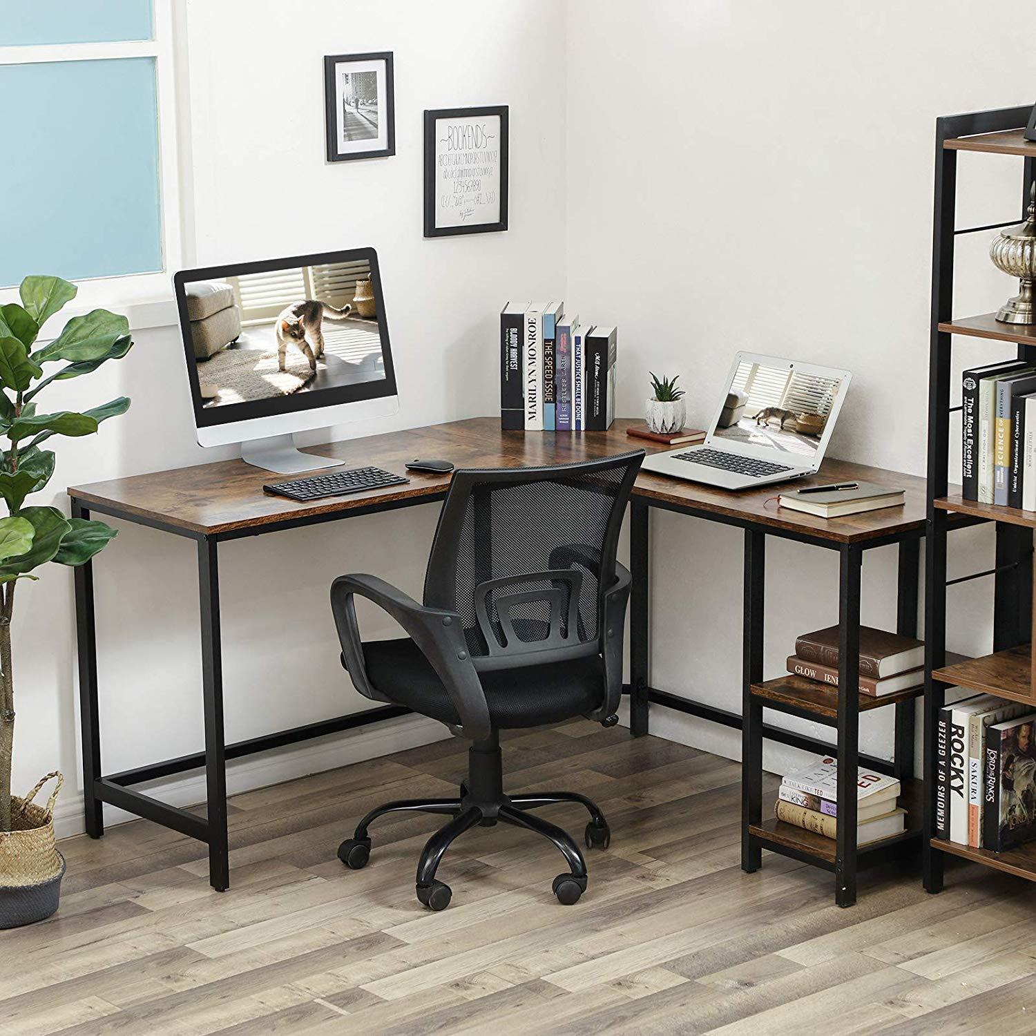 Hoekbureau - vintage - 2 legplanken - 138x75x138 cm - vintage bruin