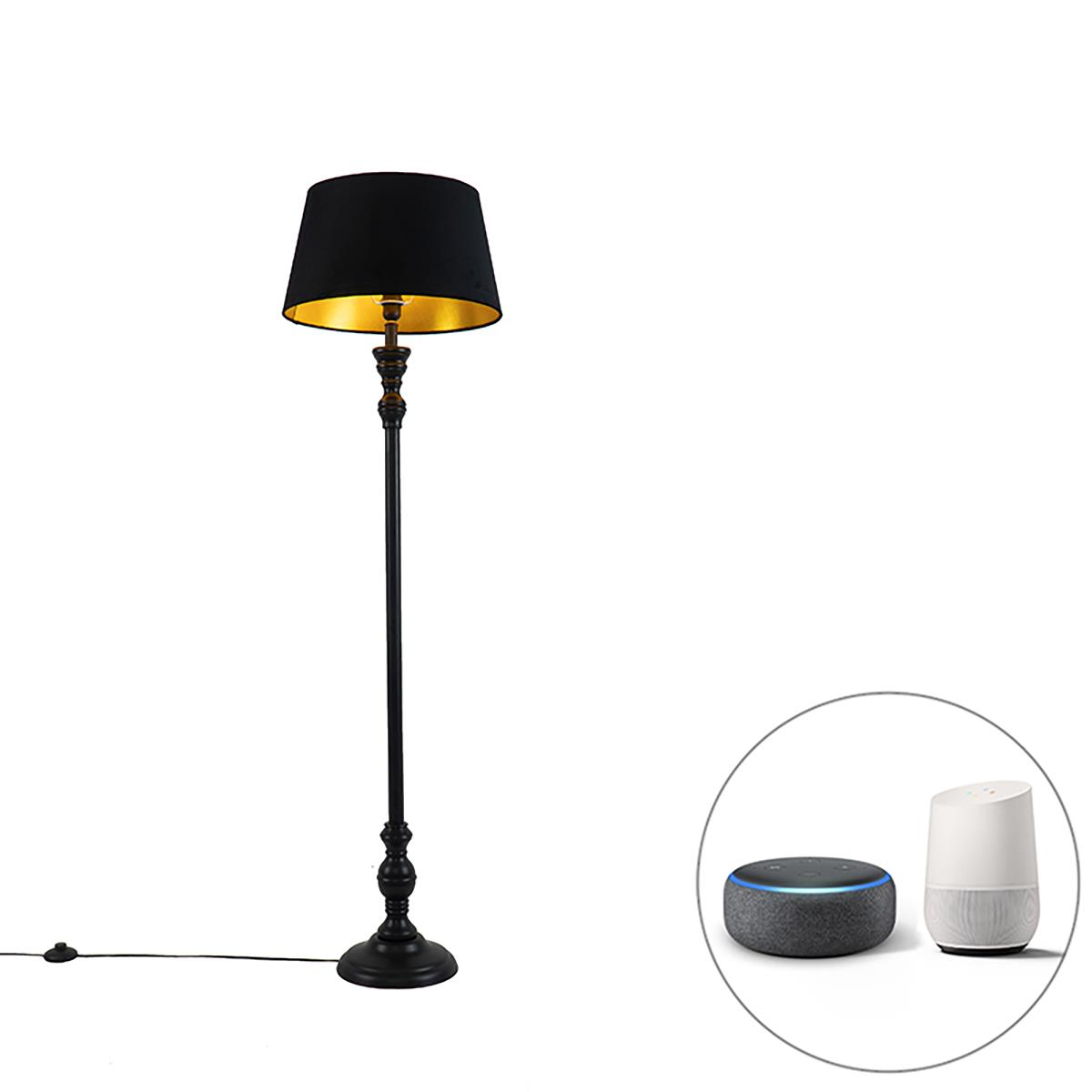 QAZQA Smart vloerlamp zwart met kap zwart met goud 45 cm incl. Wifi