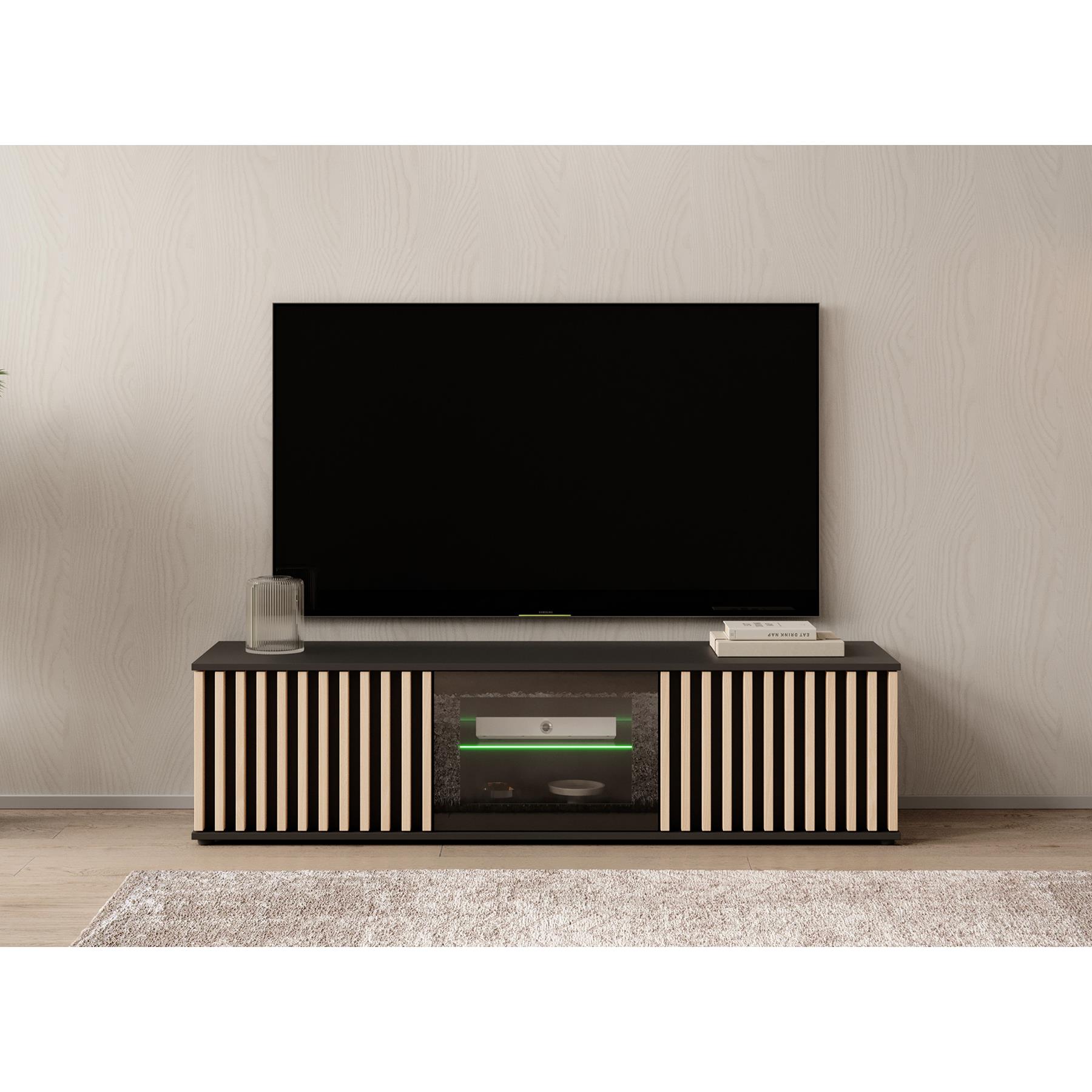 Meubella TV-Meubel Corluka - Zwart - Eiken - 160 cm