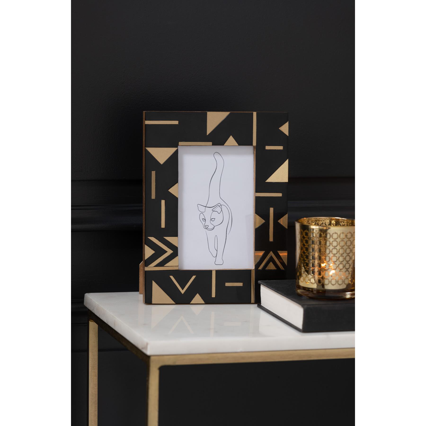 J-Line fotolijst Geometrisch - hout|resine - zwart|goud - small
