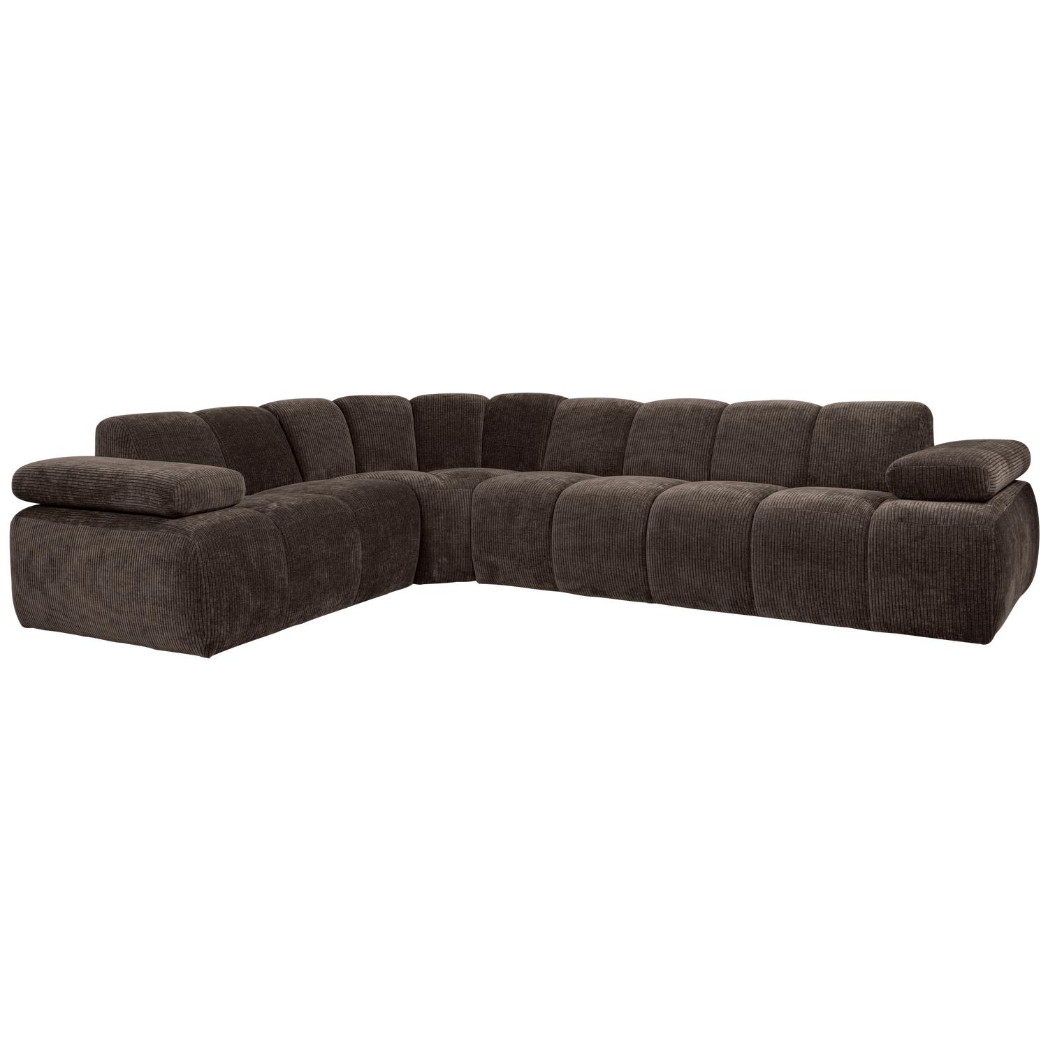 WOOOD Mojo Hoekbank Links - Ribstof - Bruin - 74x310x230