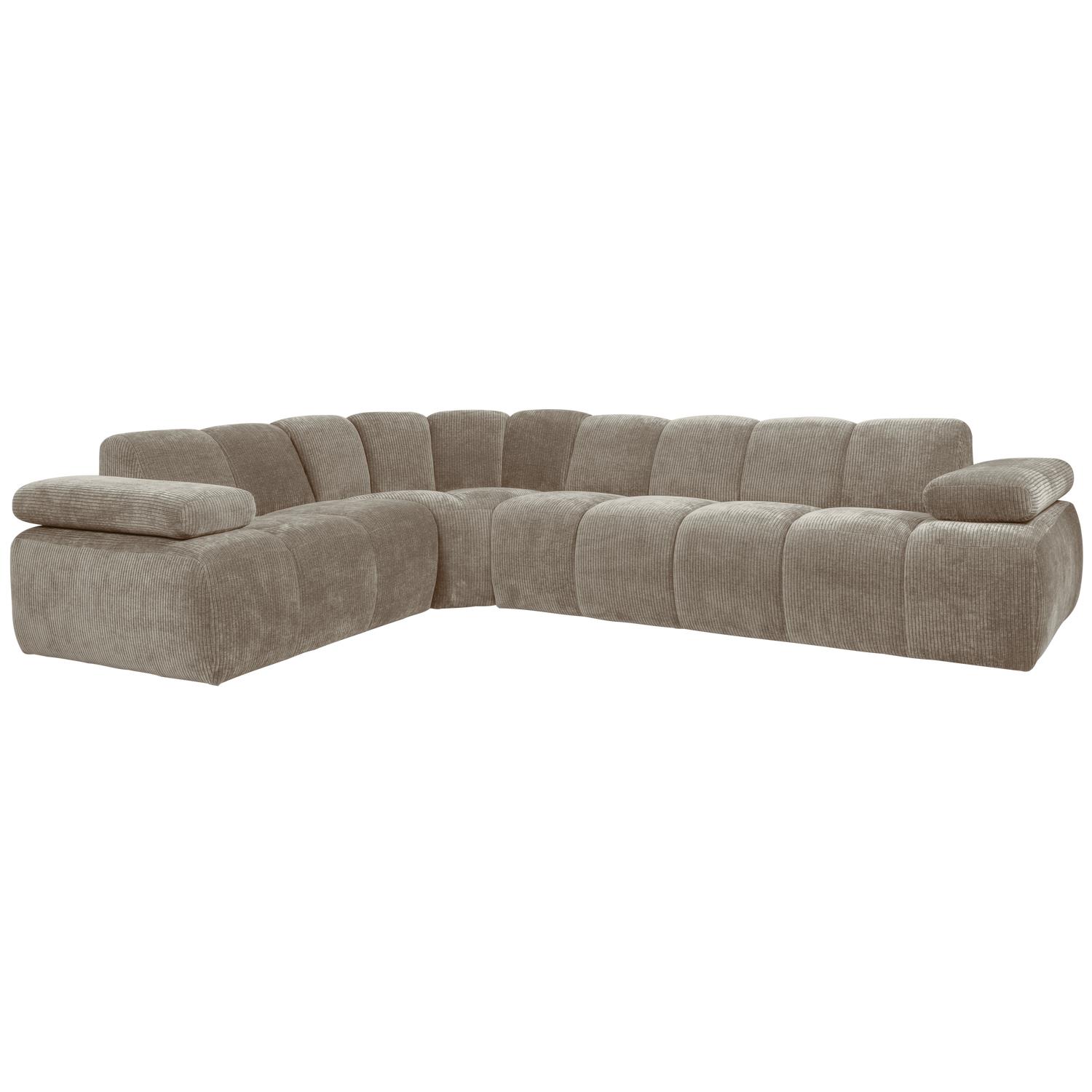 WOOOD Mojo Hoekbank Links - Ribstof - Donker Zand - 74x310x230