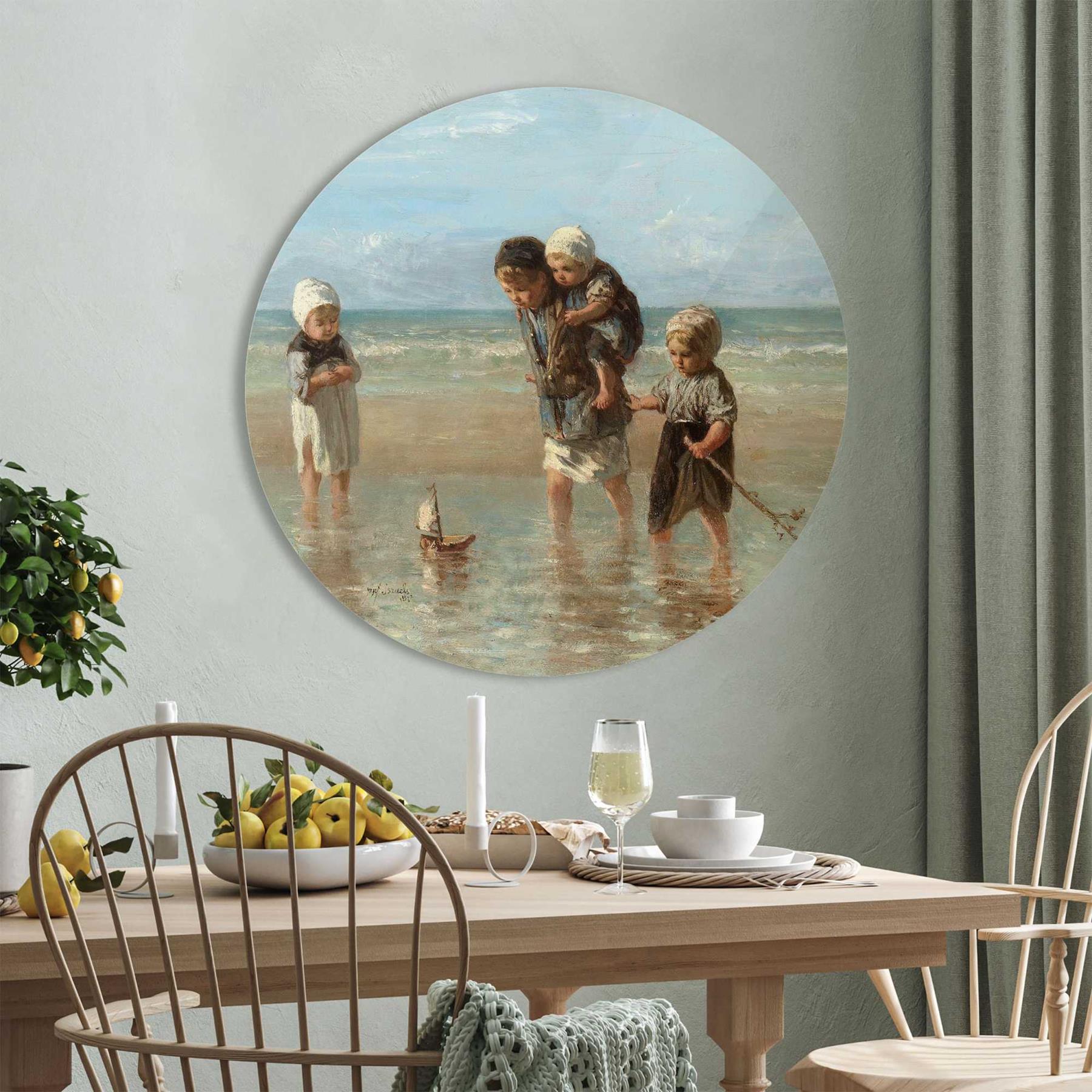 Reinders - Jozef Israels - kinderen der zee - Glasschilderij Ø 70cm