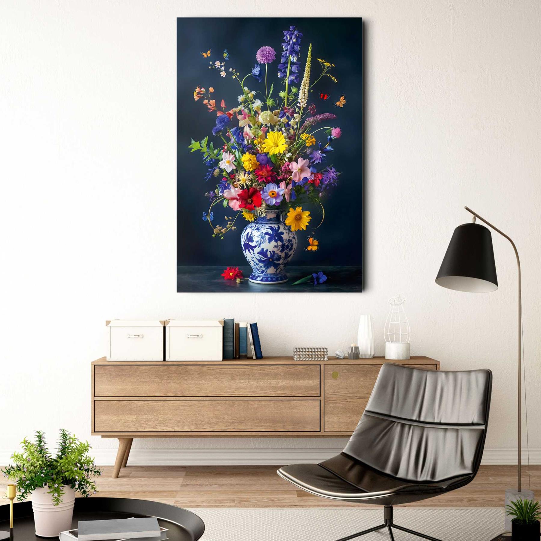 Reinders - Delft Blue Field Bouquet - Glasschilderij 78x116cm