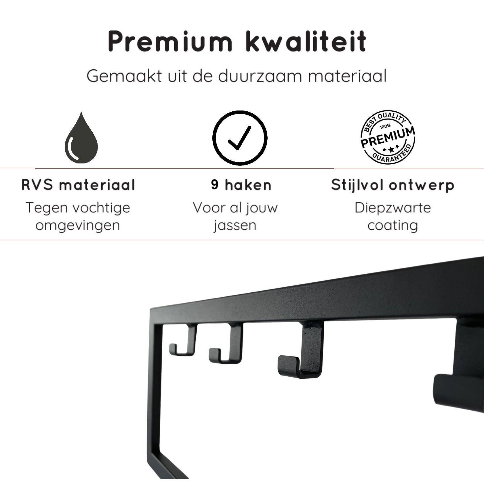 LT-Luce Kapstok Joy Mat Zwart 9 Haken 60cm