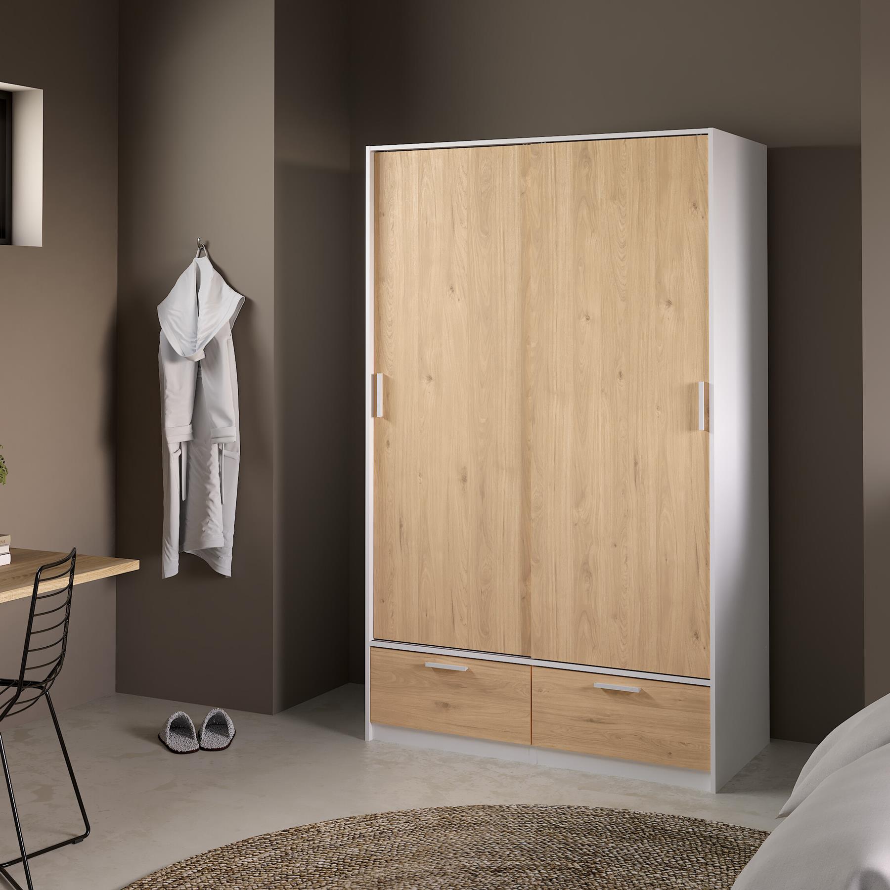 by fonQ basic Slim Kledingkast - B 121,2 cm - Eiken met witte rand